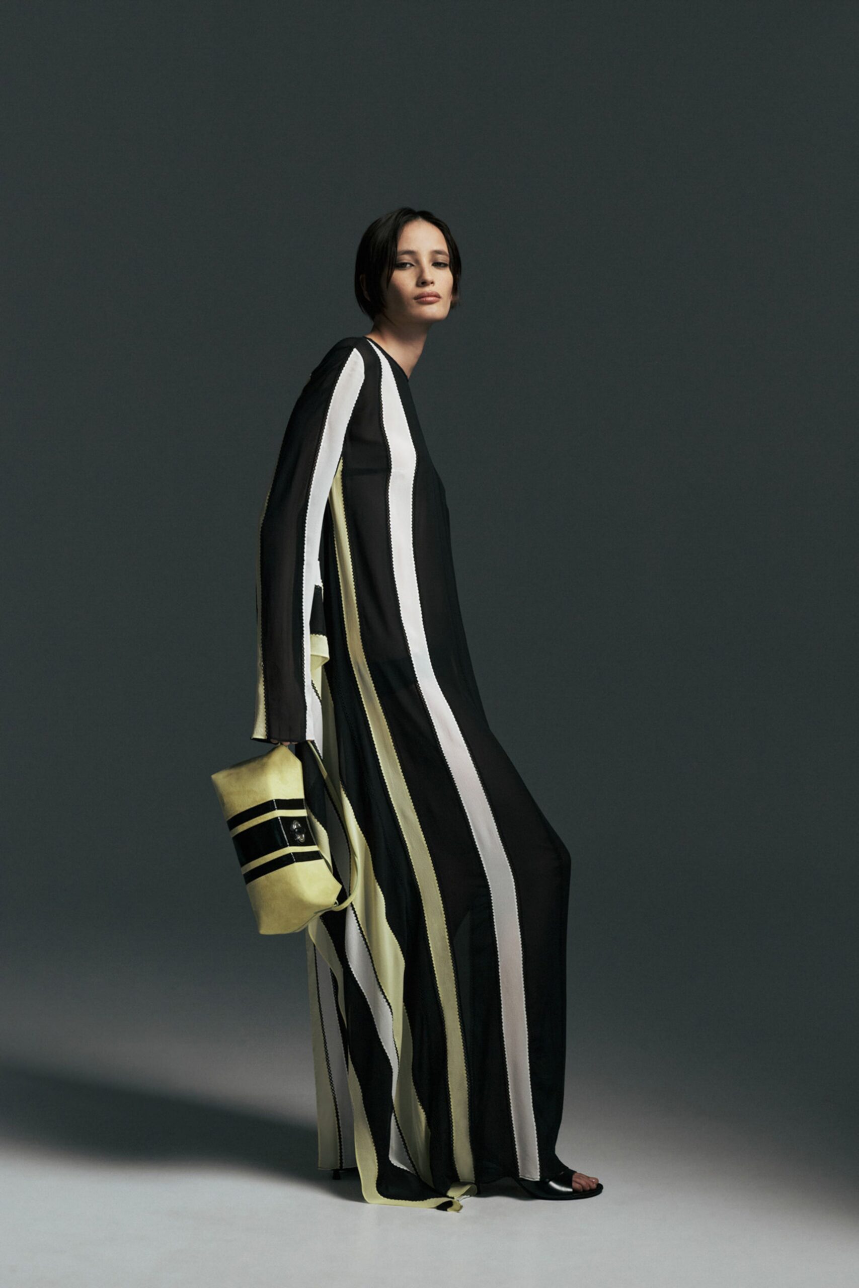 striped maxi dress with bag
