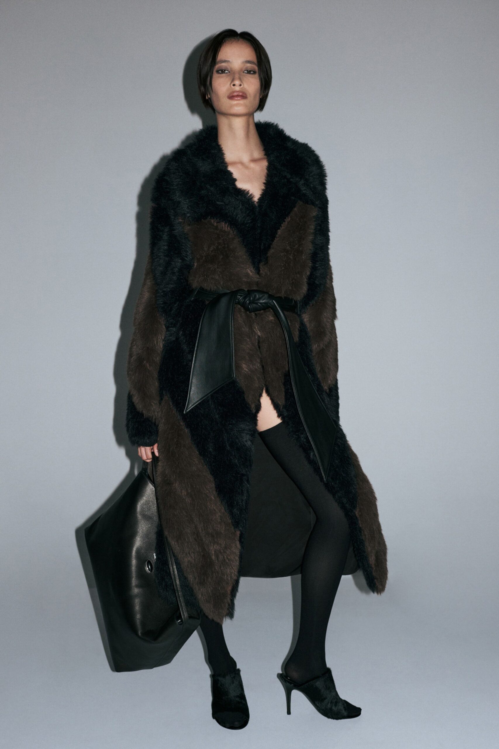 black and brown fur coat
