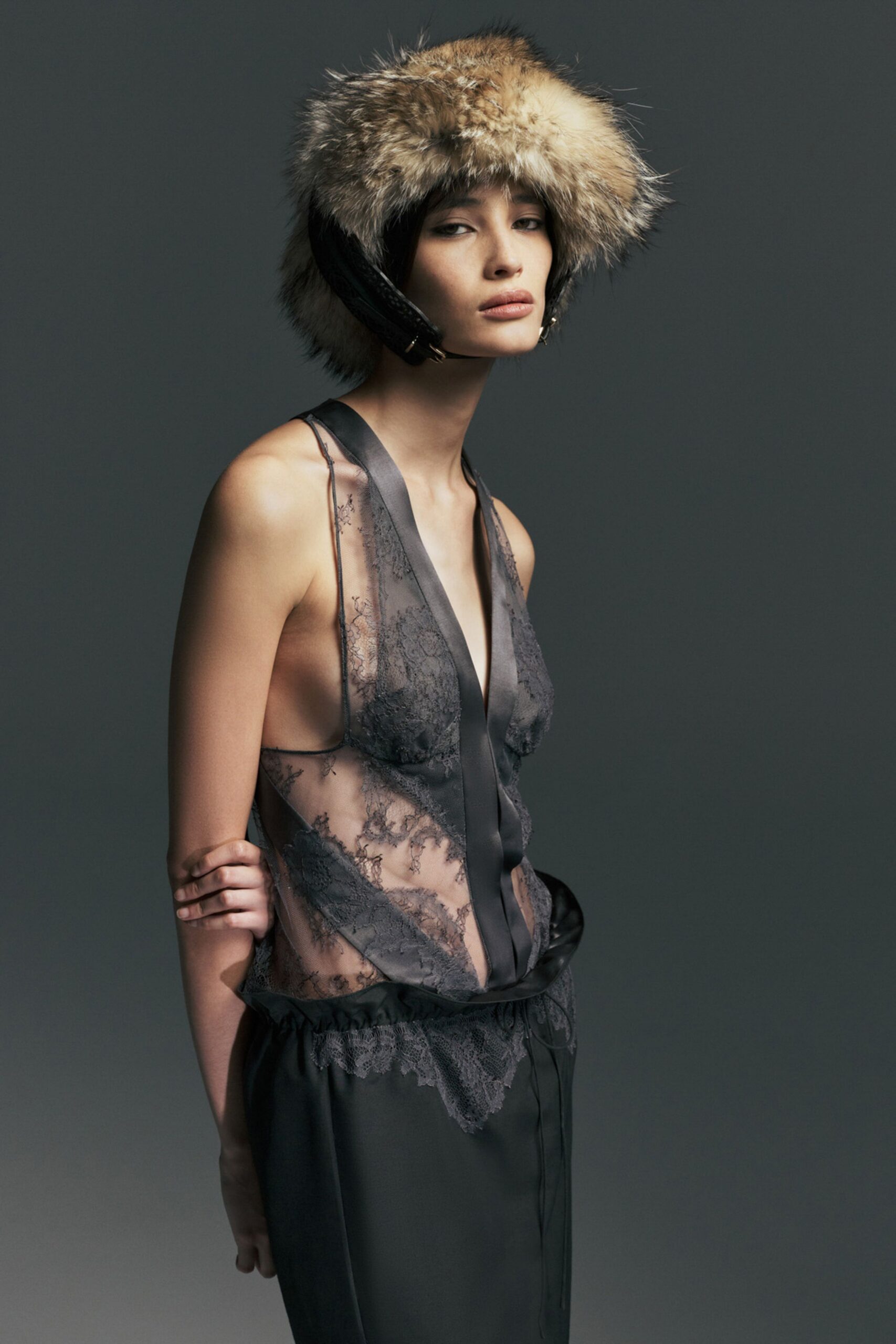 black lace top and skirt