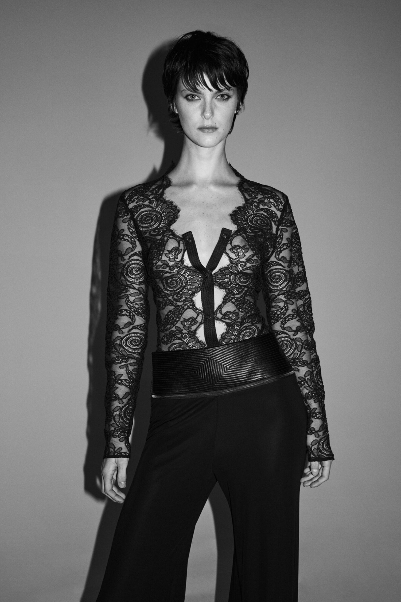 black lace top and black pants