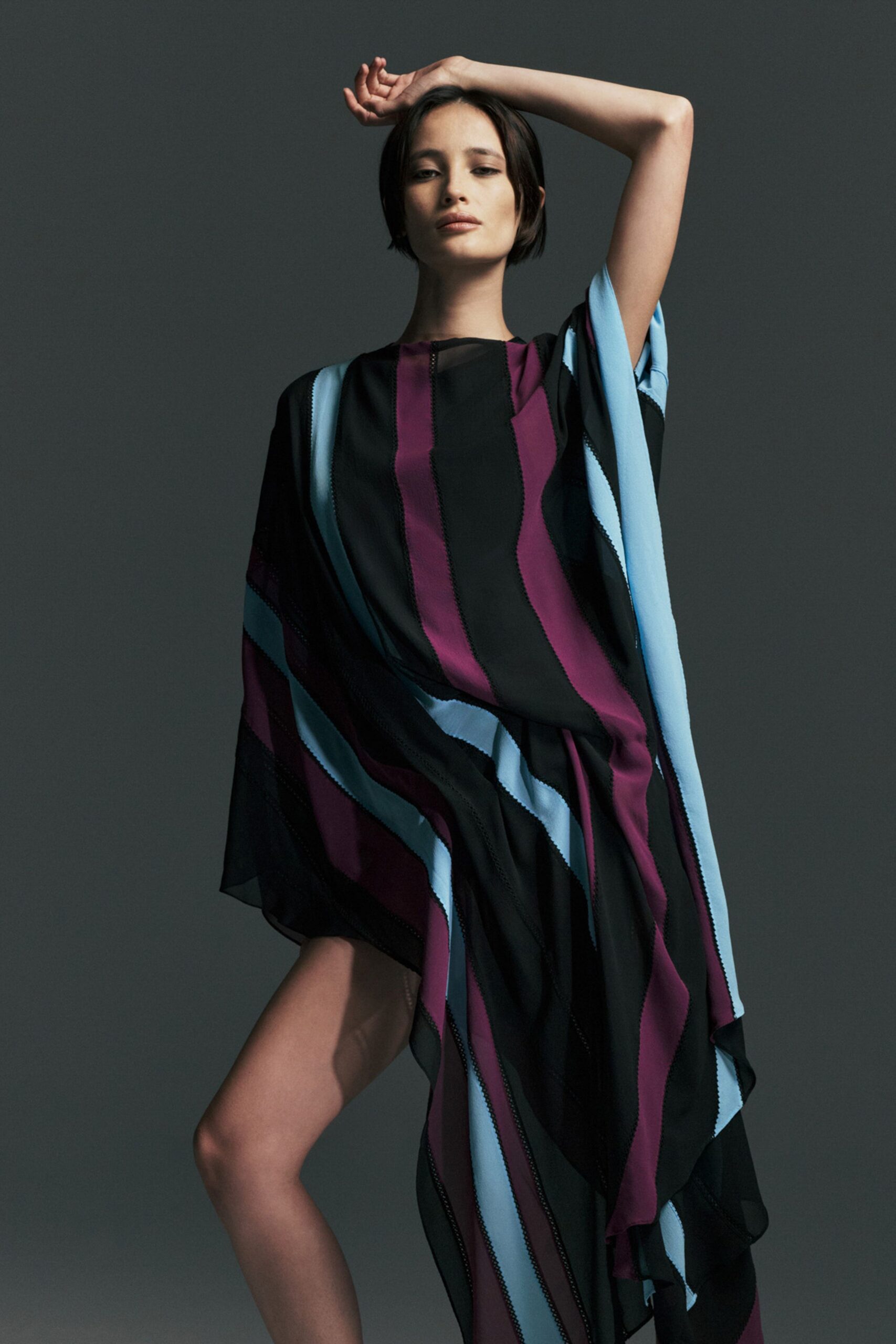 color-blocked flowing midi dress