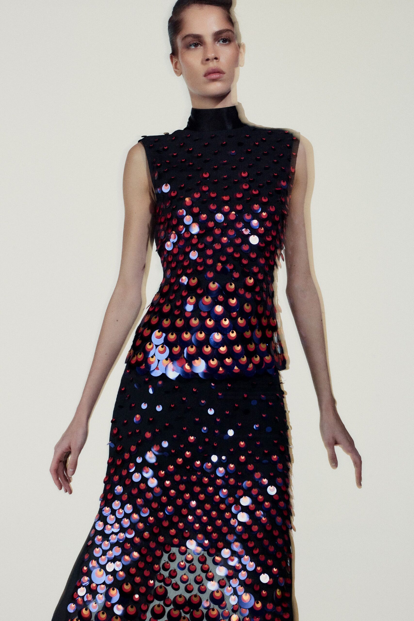 black sequin sleeveless dress