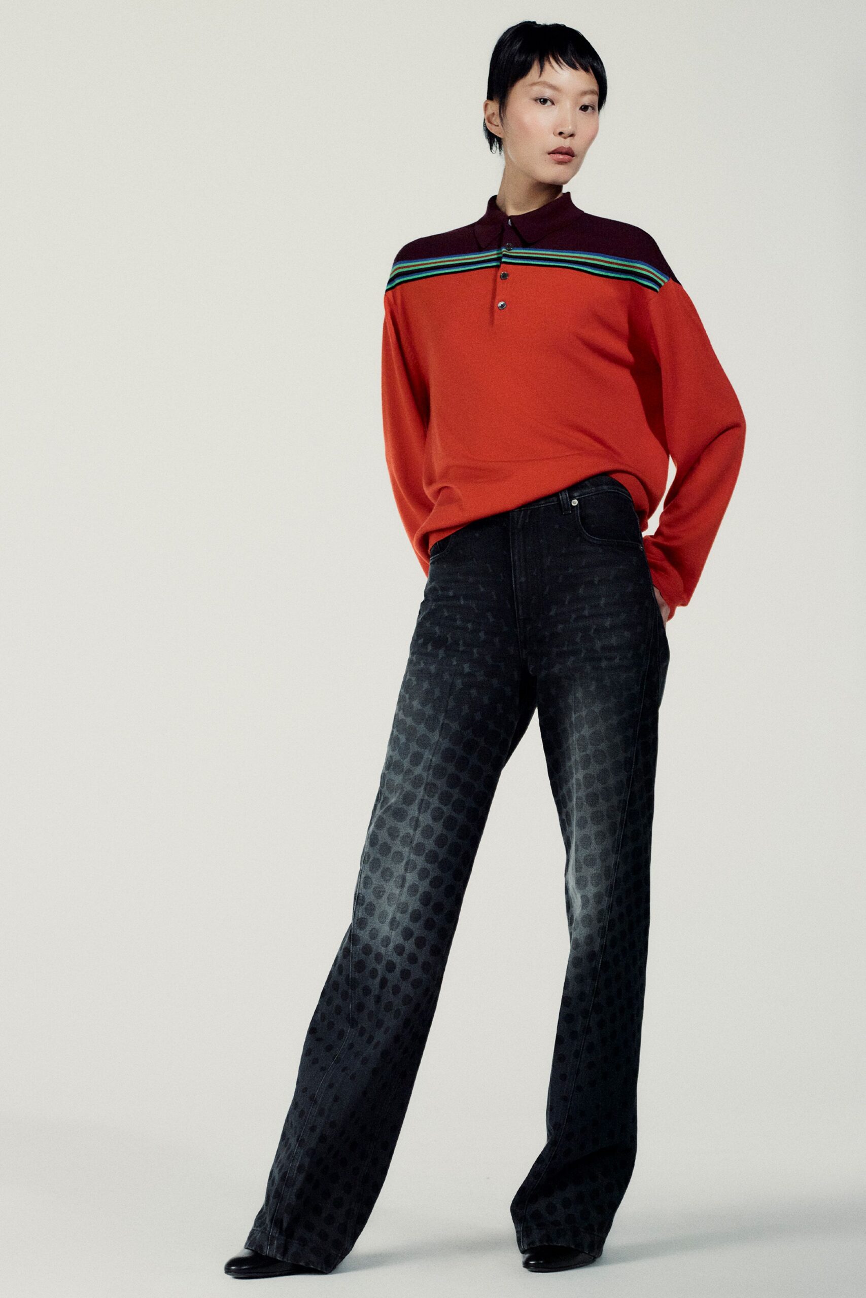 black denim relaxed wide-leg printed pants