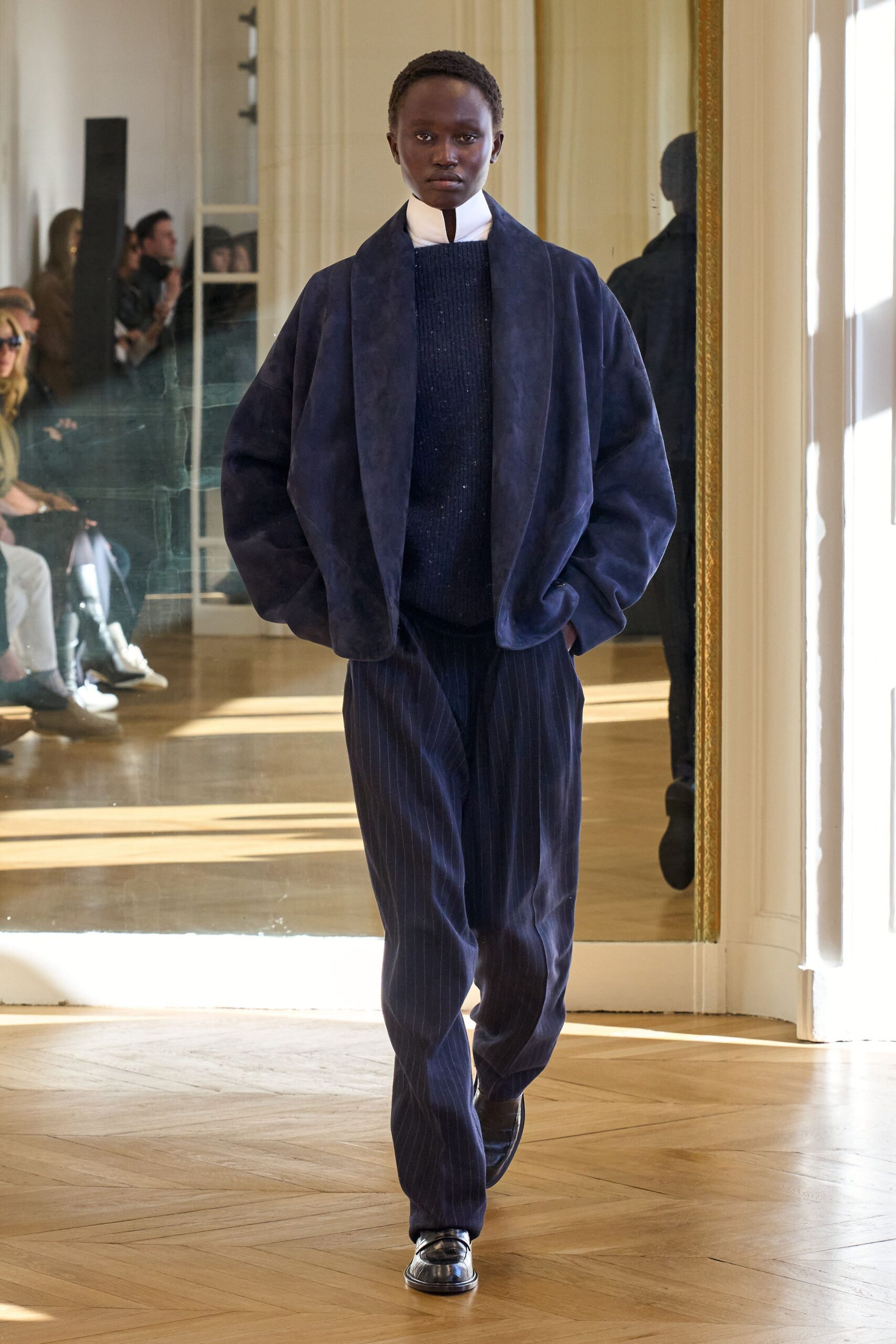blue suede long-sleeve relaxed jacket