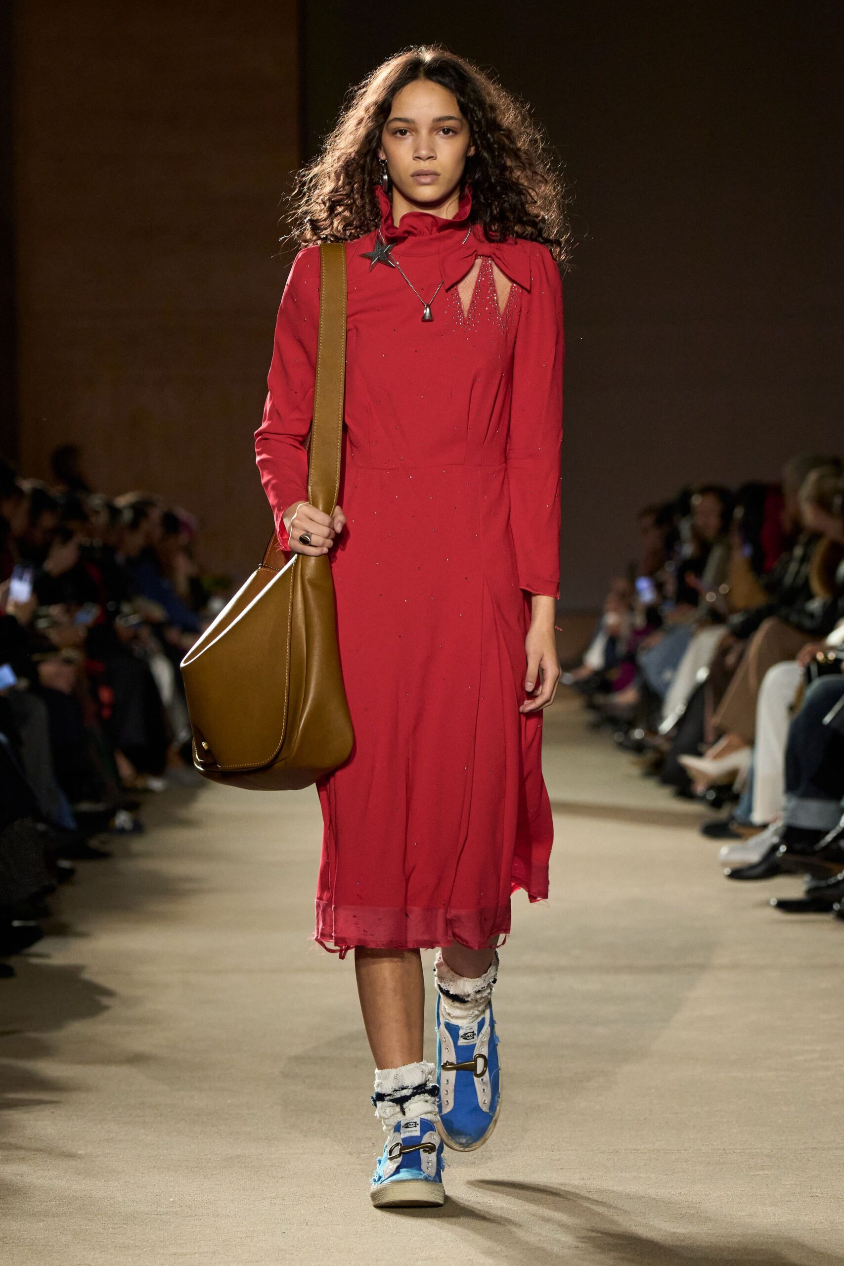 red midi dress with sneakers