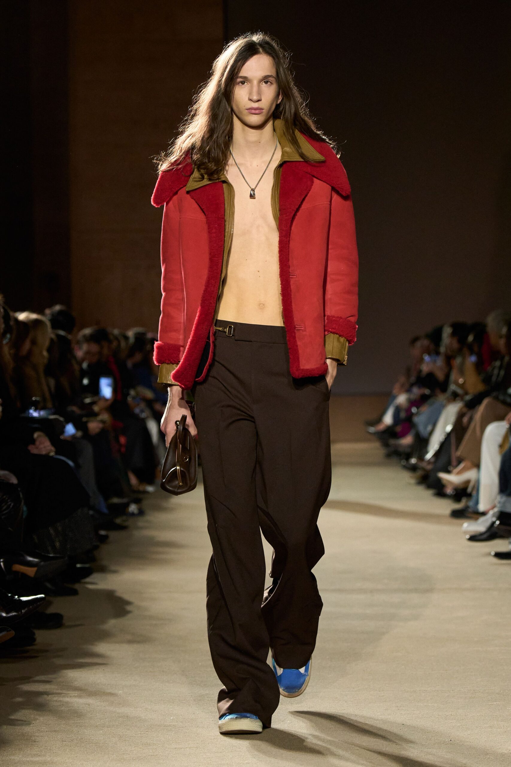 red leather long-sleeve collared fitted zippered jacket