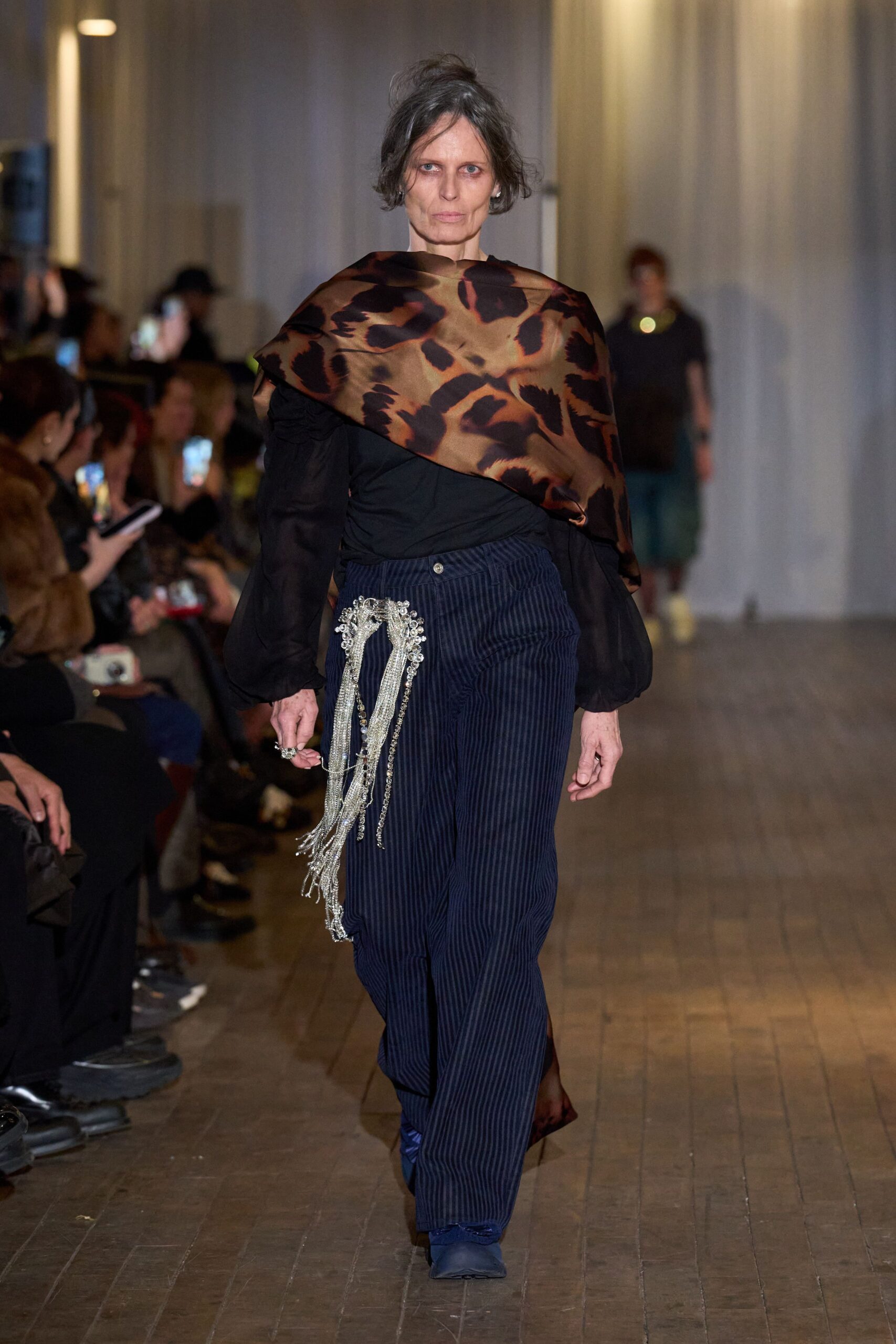 brown silk animal-print scarf