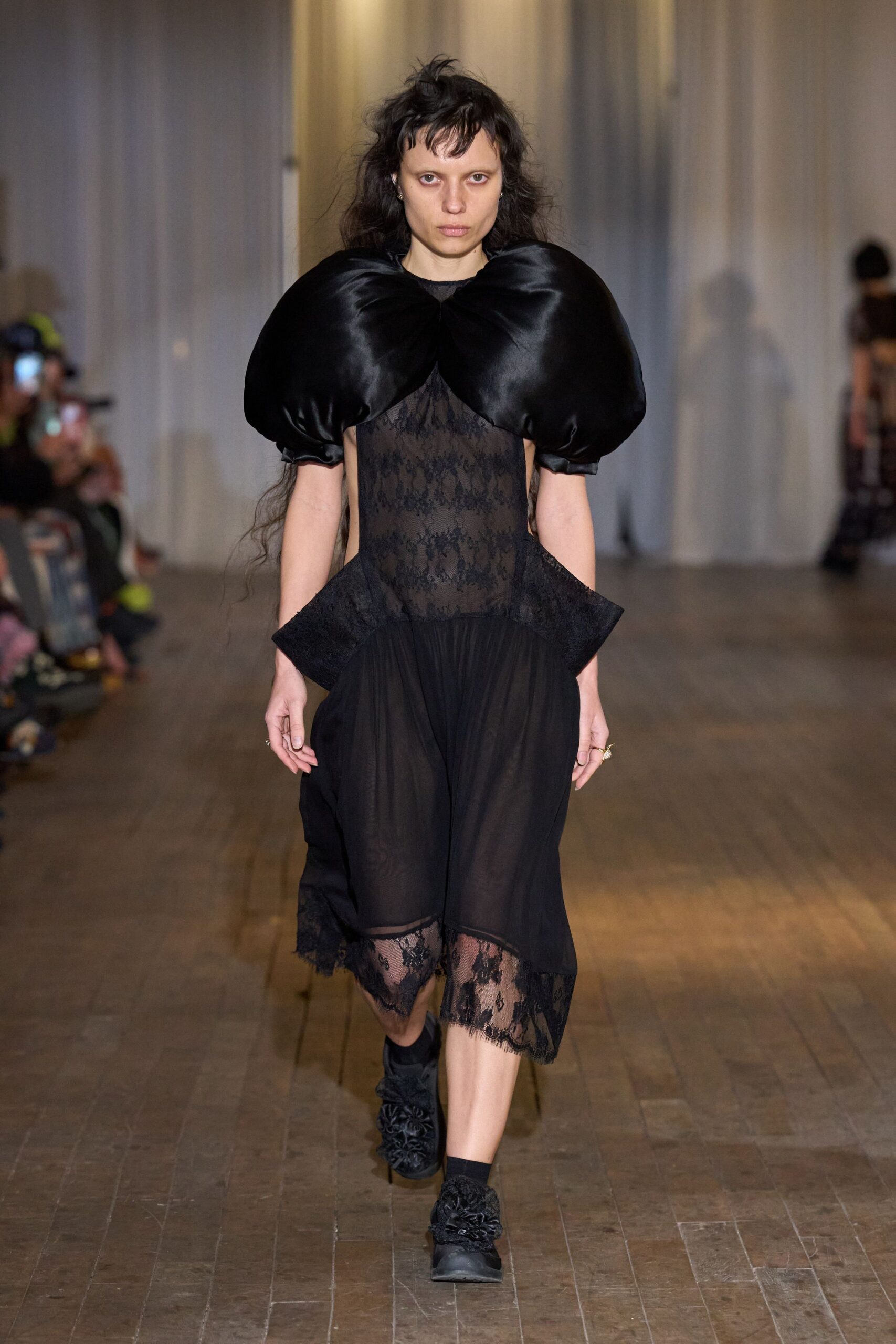 black silk sleeveless v-neck fitted pleated ruffled dress