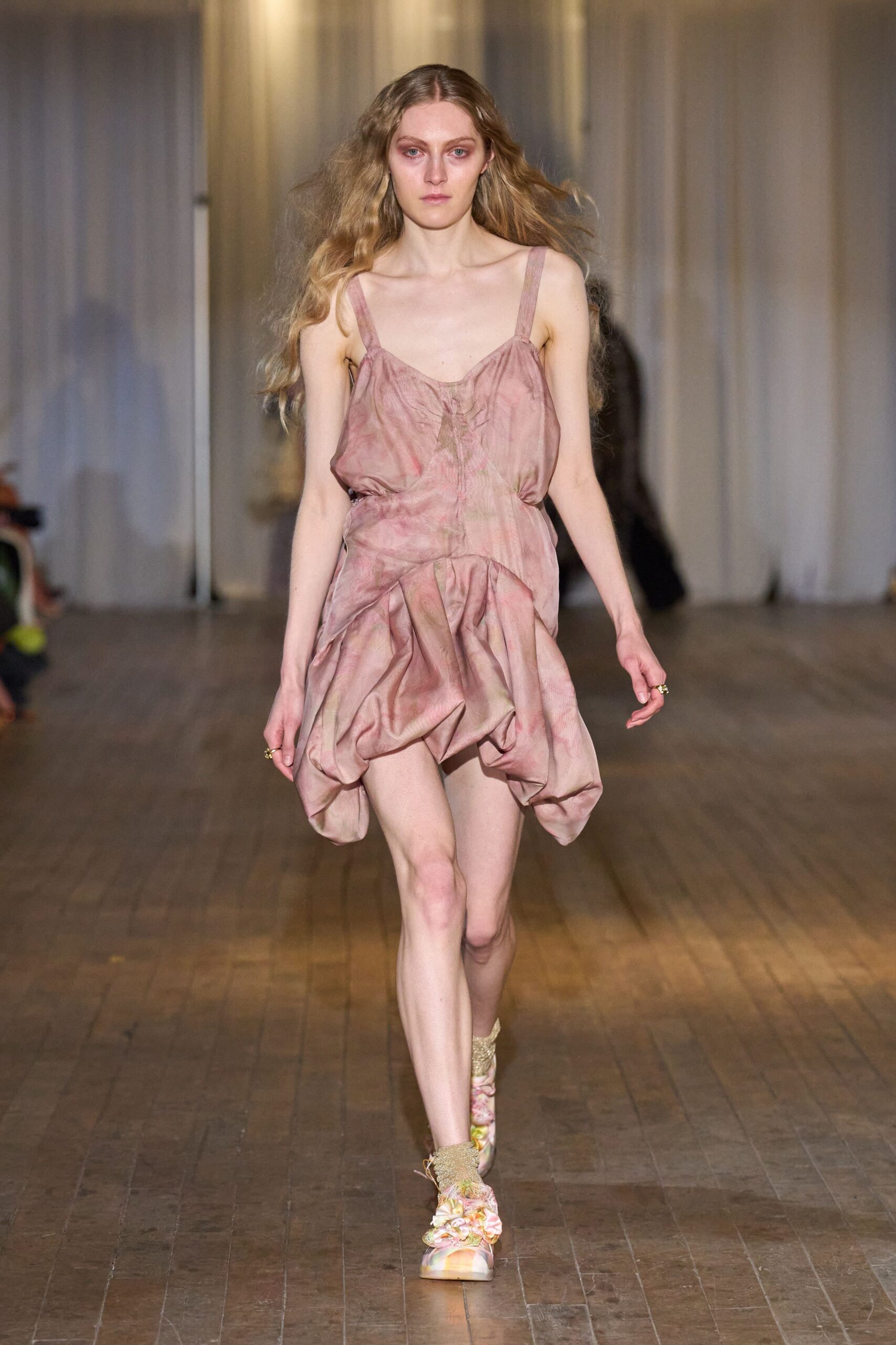 pink silk sleeveless v-neck fitted draped mini dress