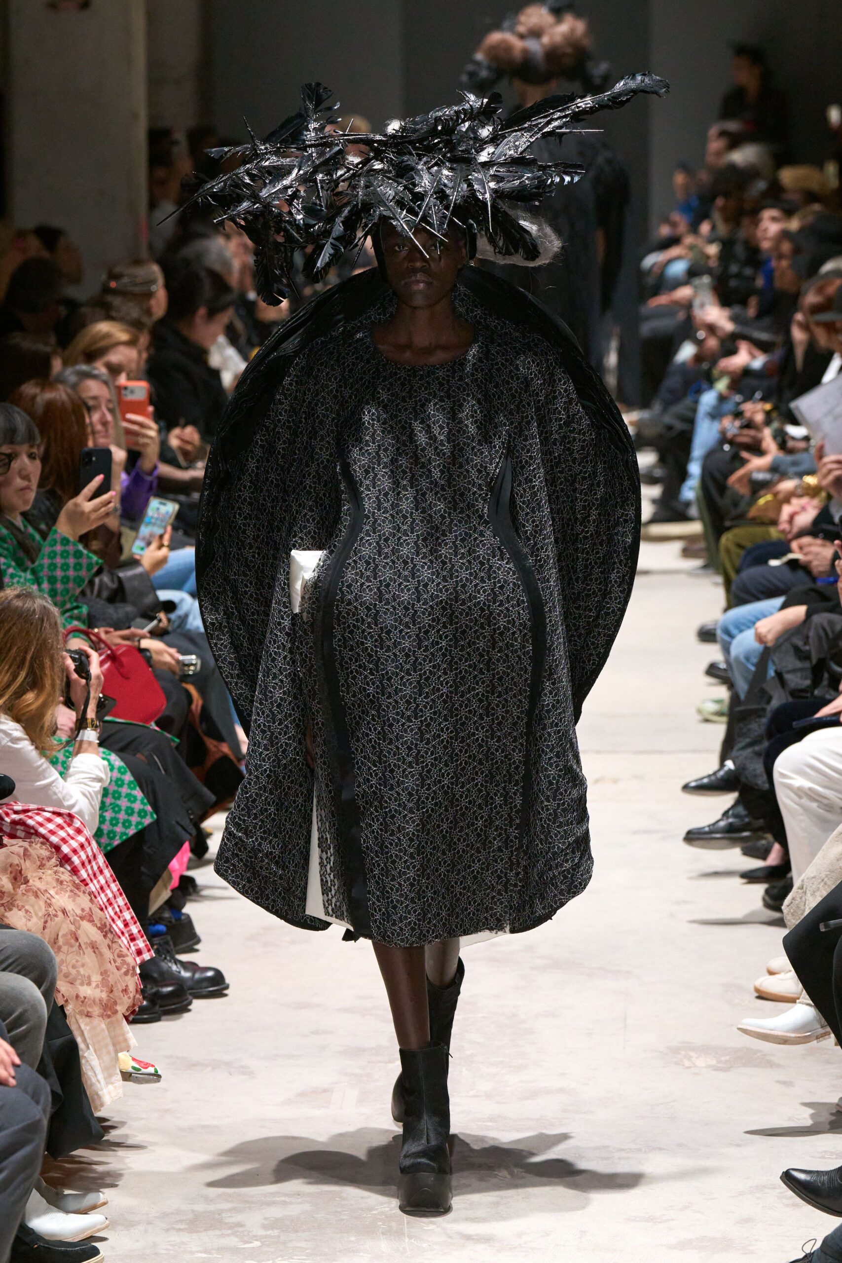 black structured embellished hat