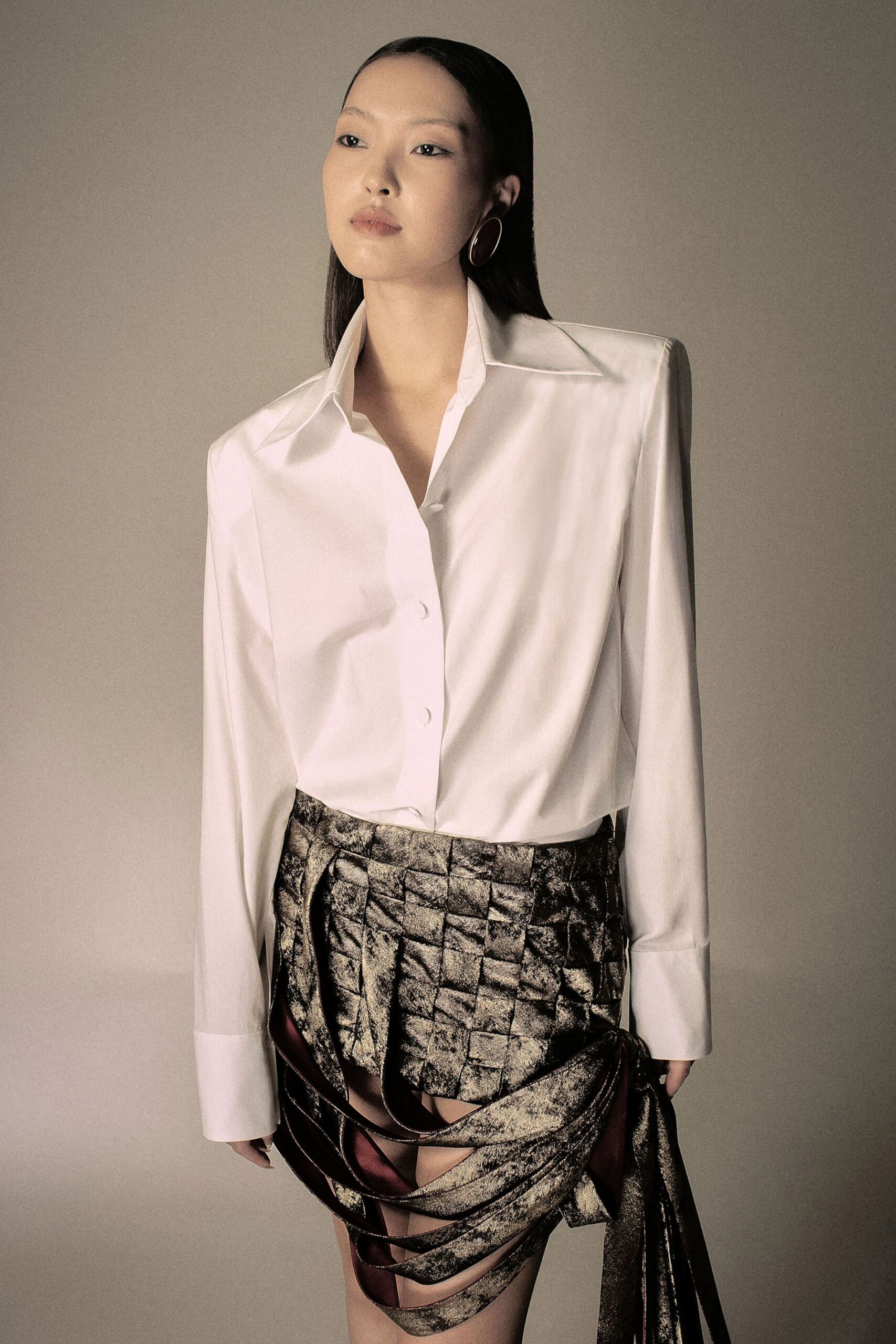 black silk asymmetric fitted pleated skirt