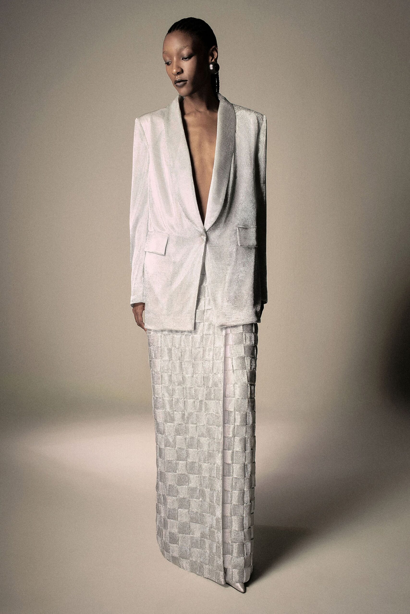 white silk fitted pencil maxi skirt