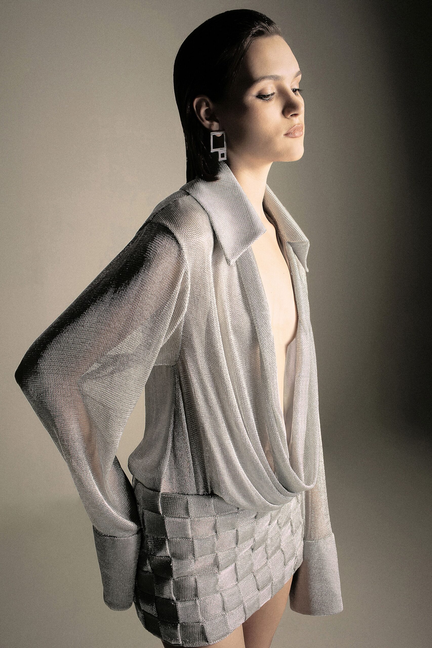 white silk fitted pleated skirt