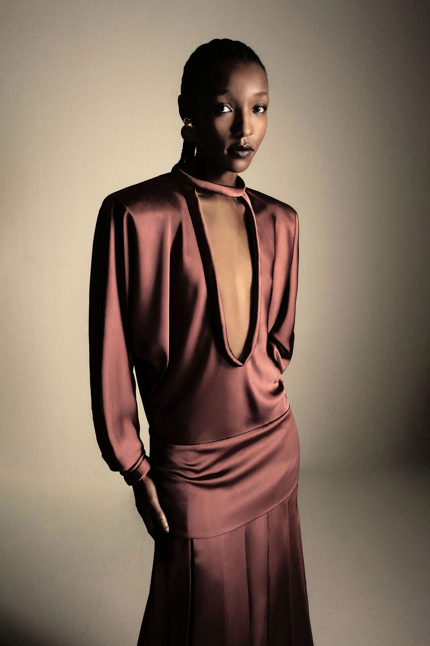 maroon silk fitted dress