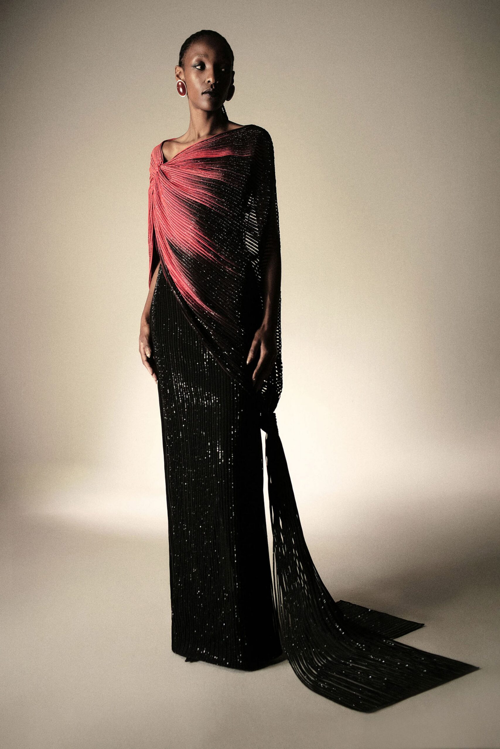 black and red silk gown