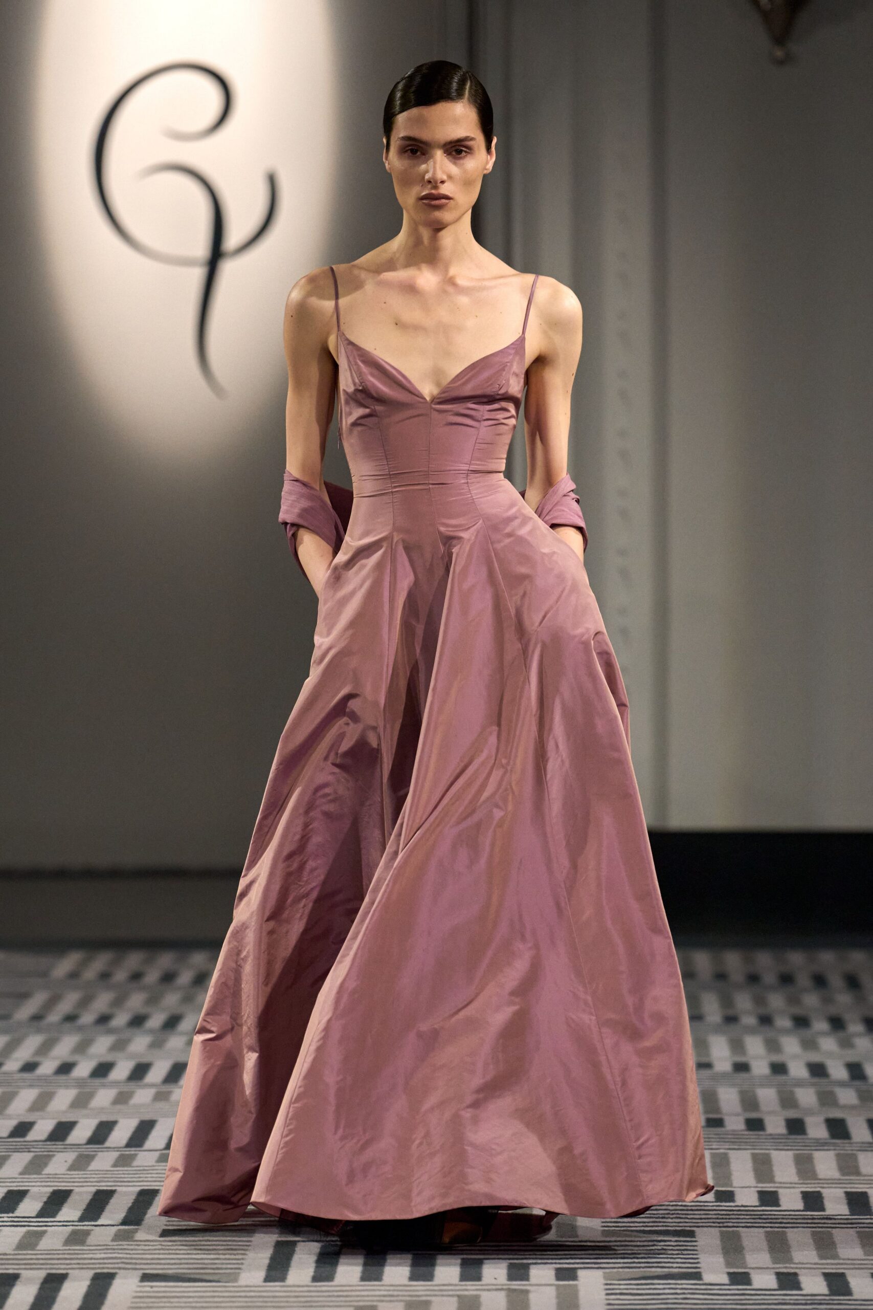 pink silk sleeveless gown