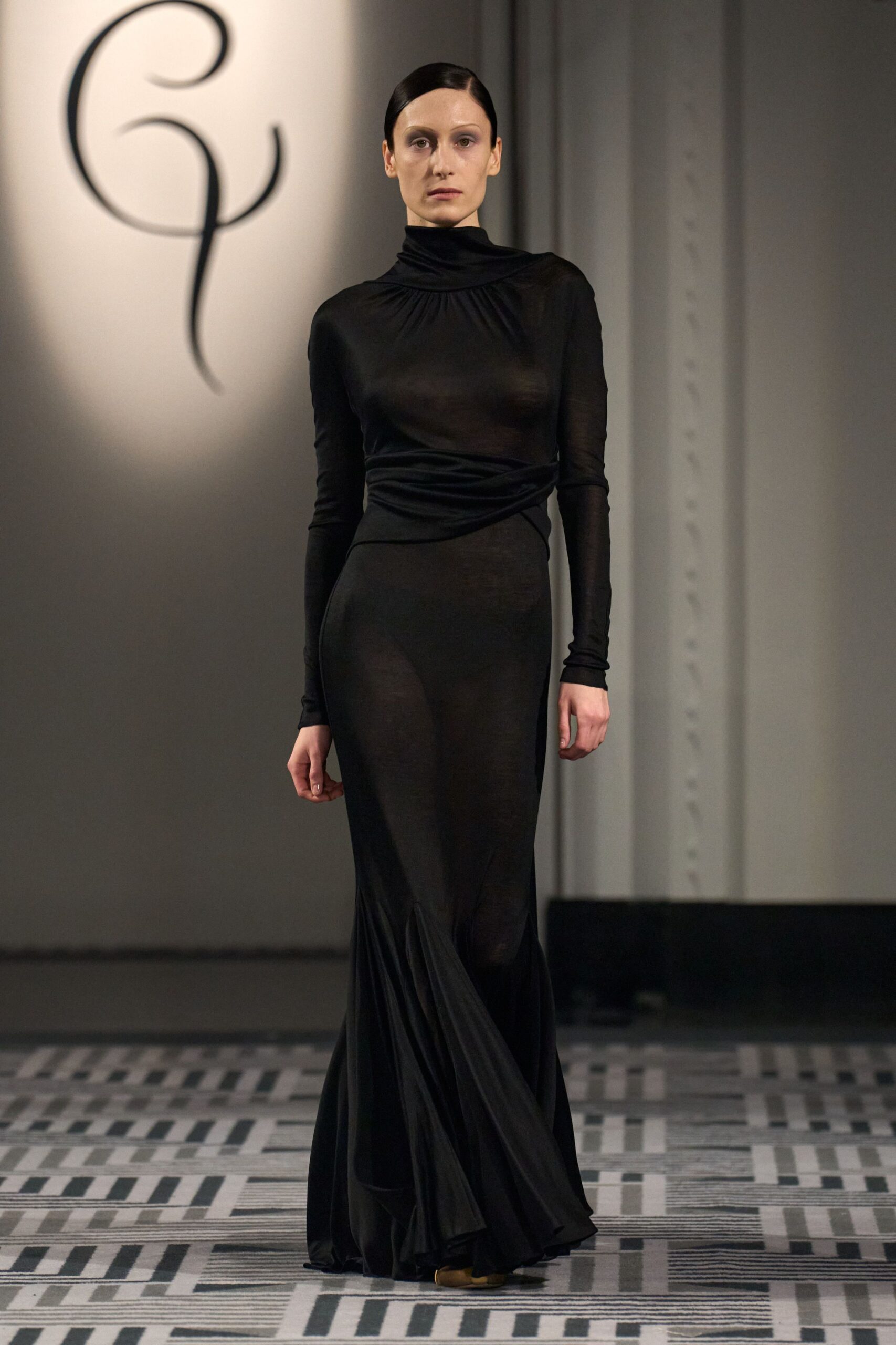 black silk fitted gown
