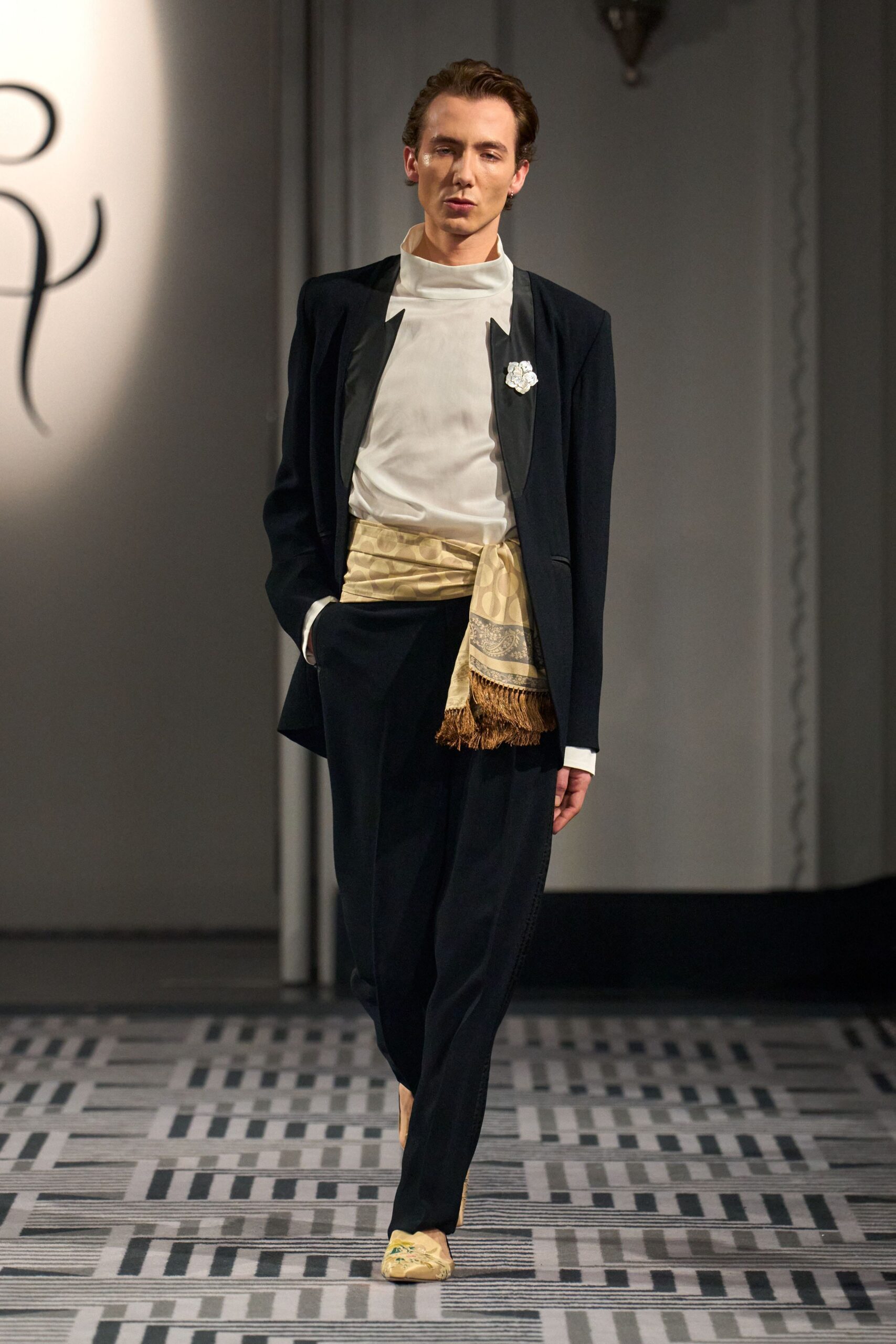 beige silk fringed belt