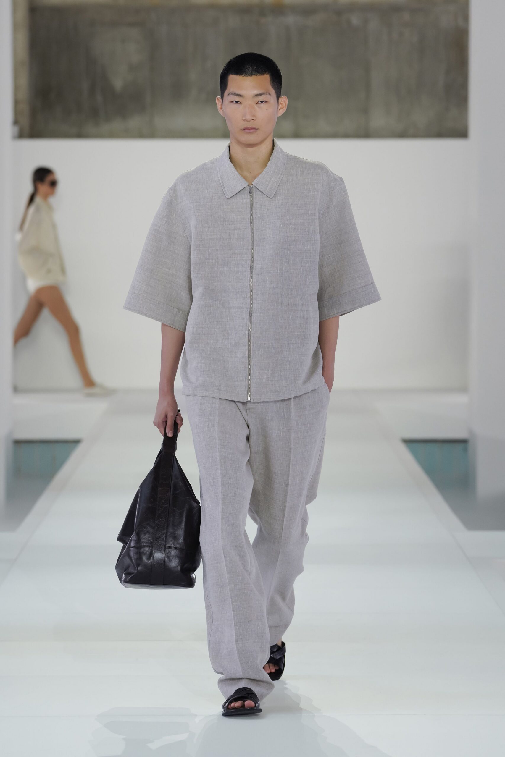 beige linen shirt and pants