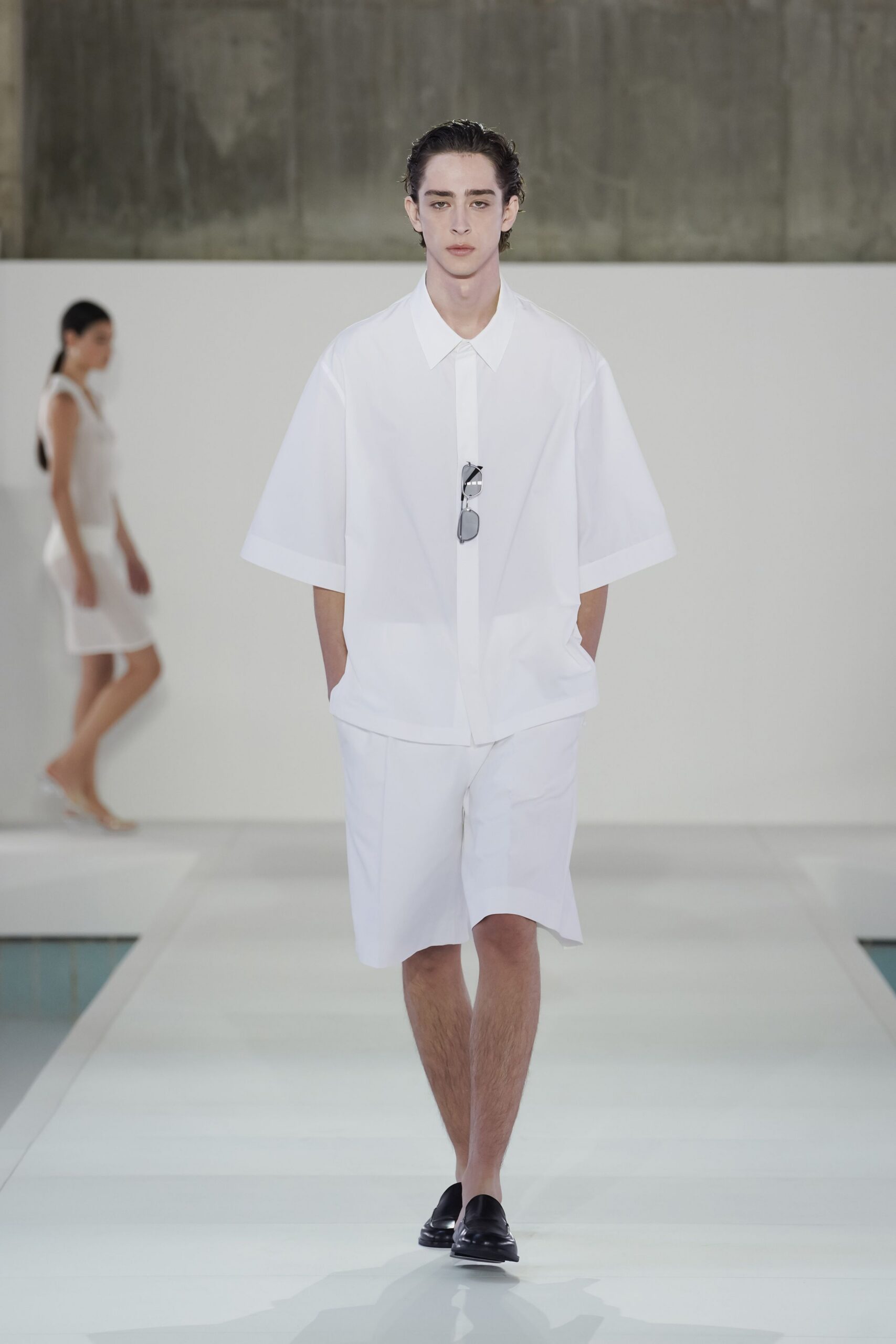 white relaxed shirt and shorts