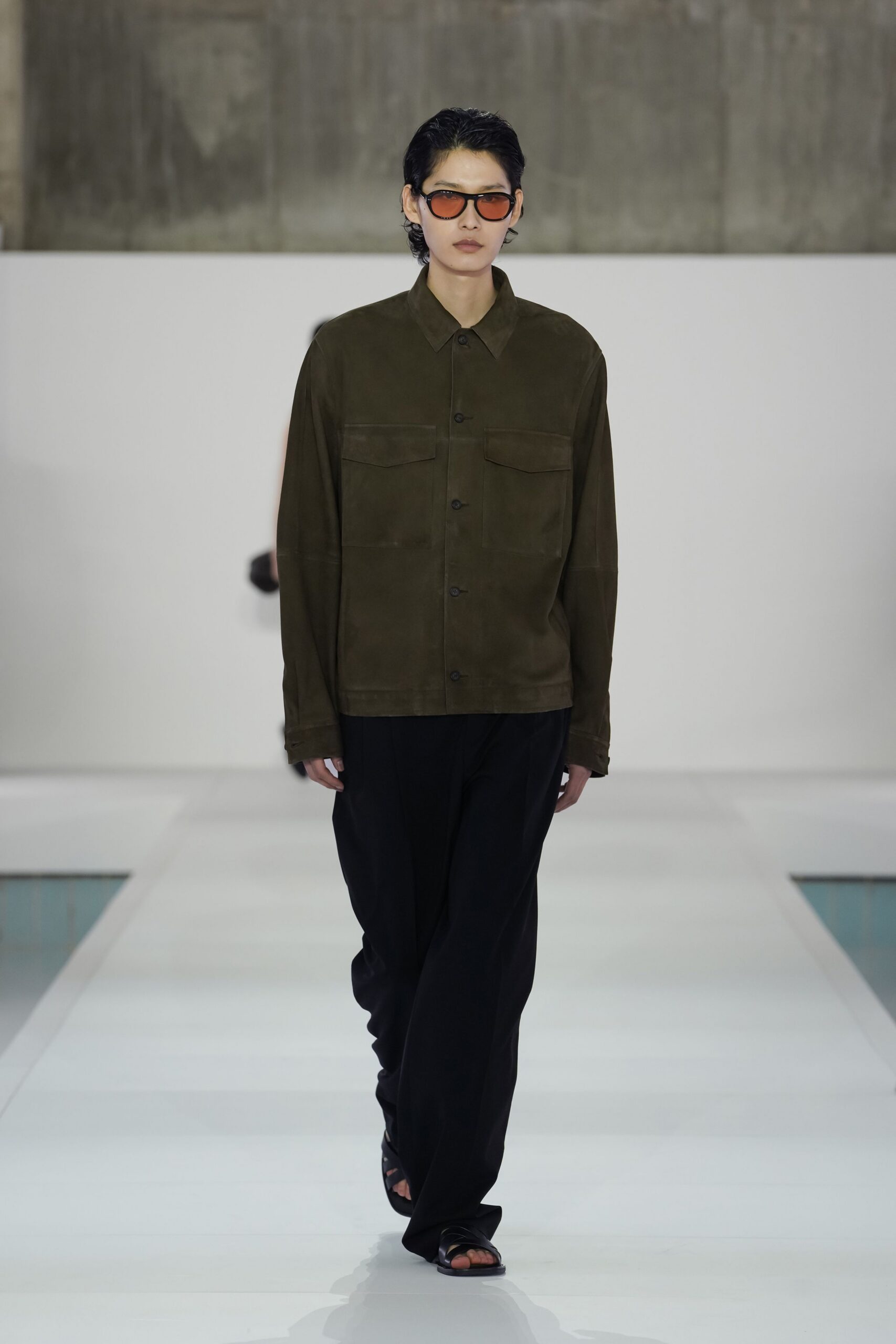 brown suede long-sleeve collared relaxed jacket