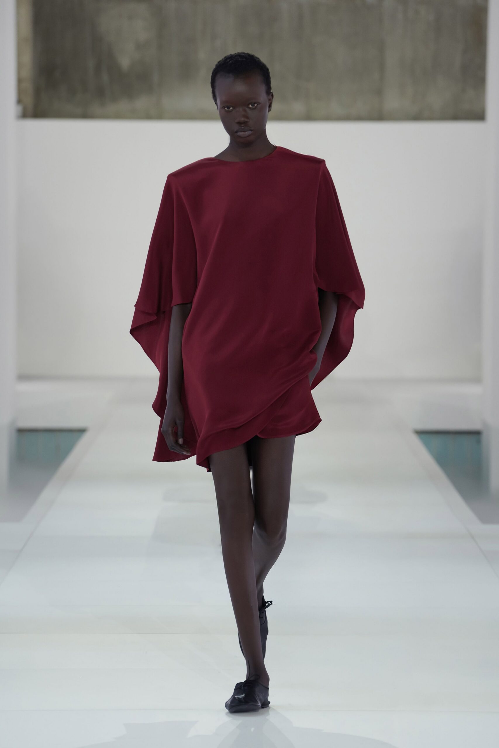 red silk sleeveless relaxed draped mini dress