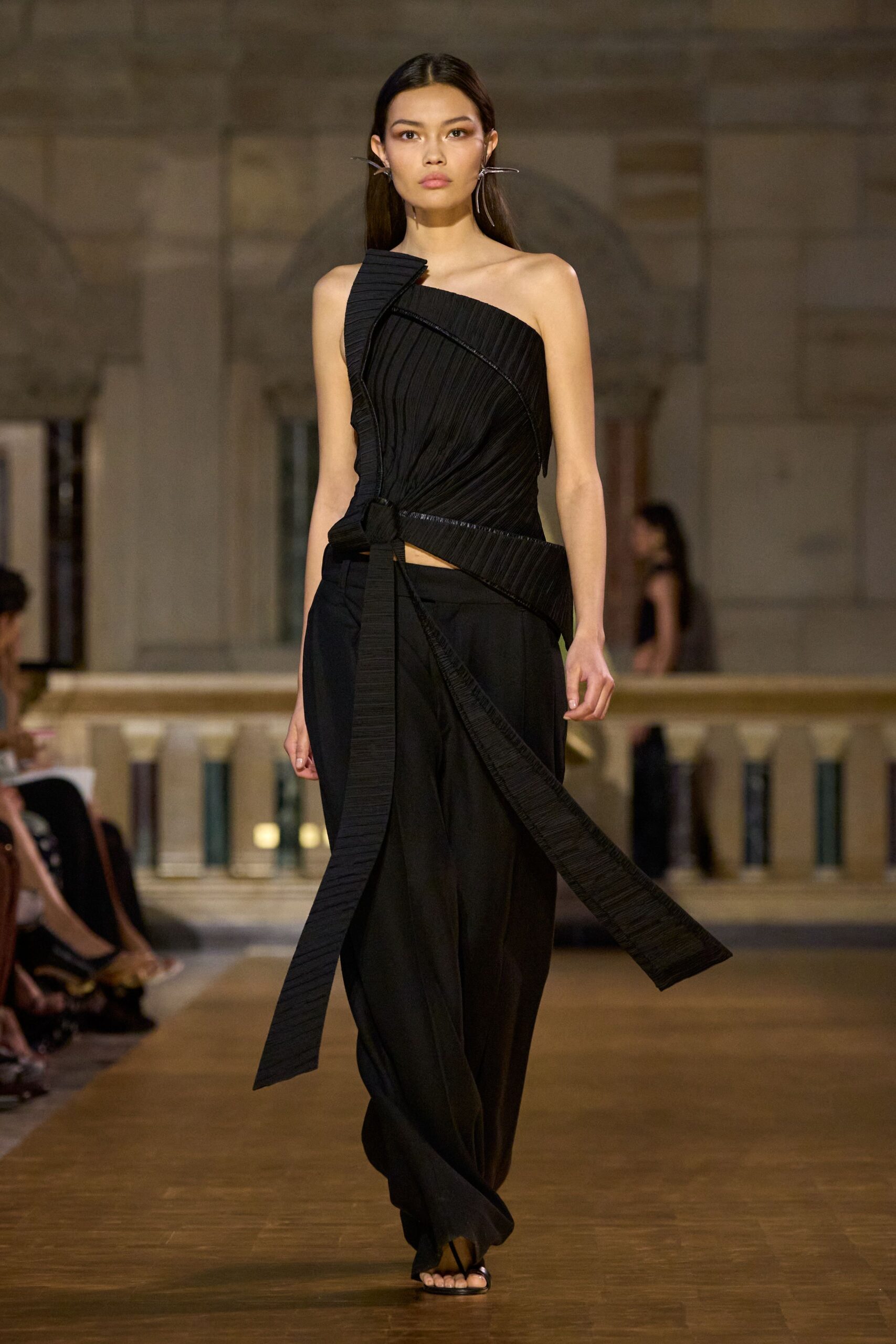 black pleated midi dress with white shoes