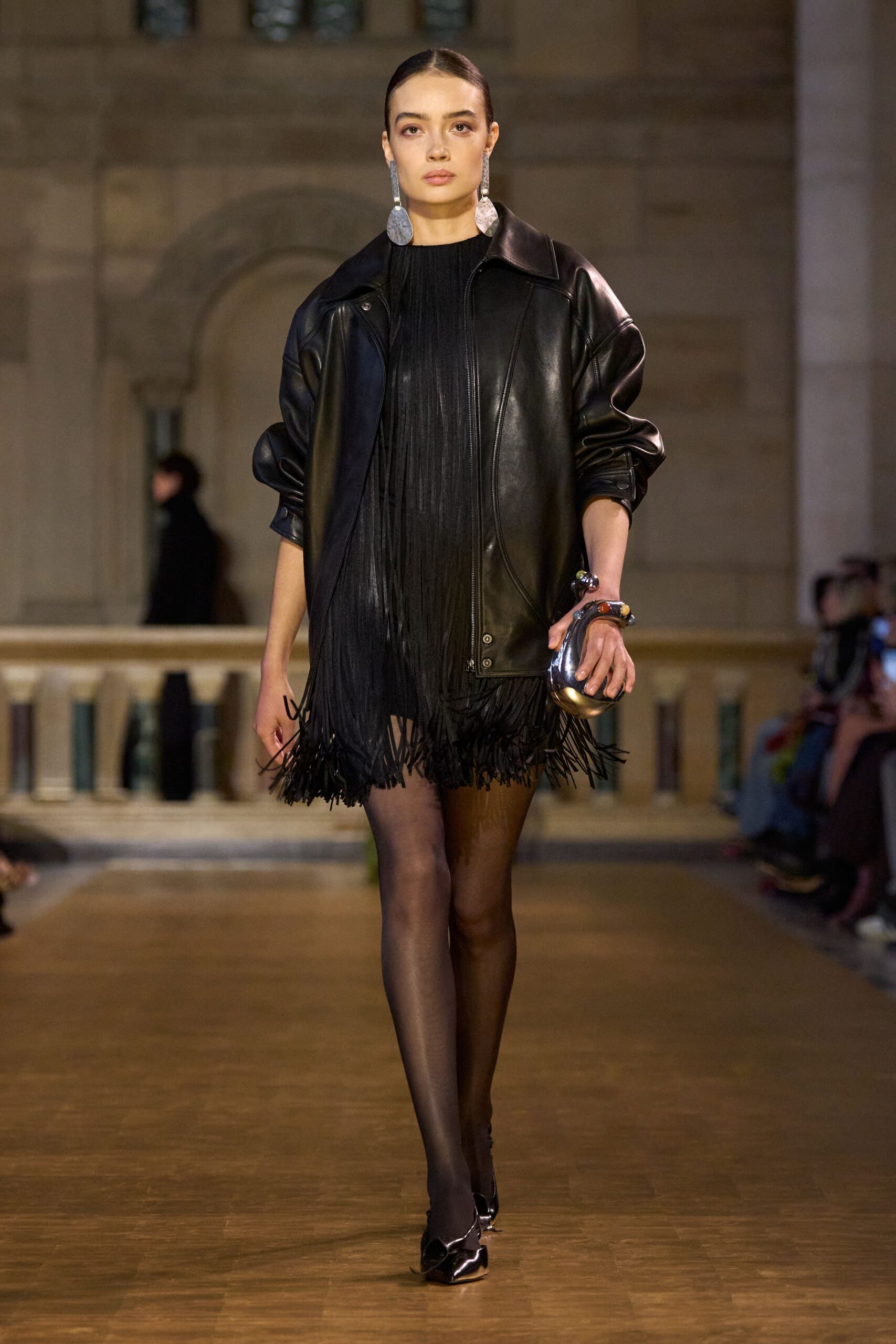 black leather sleeveless v-neck fitted fringed short dress