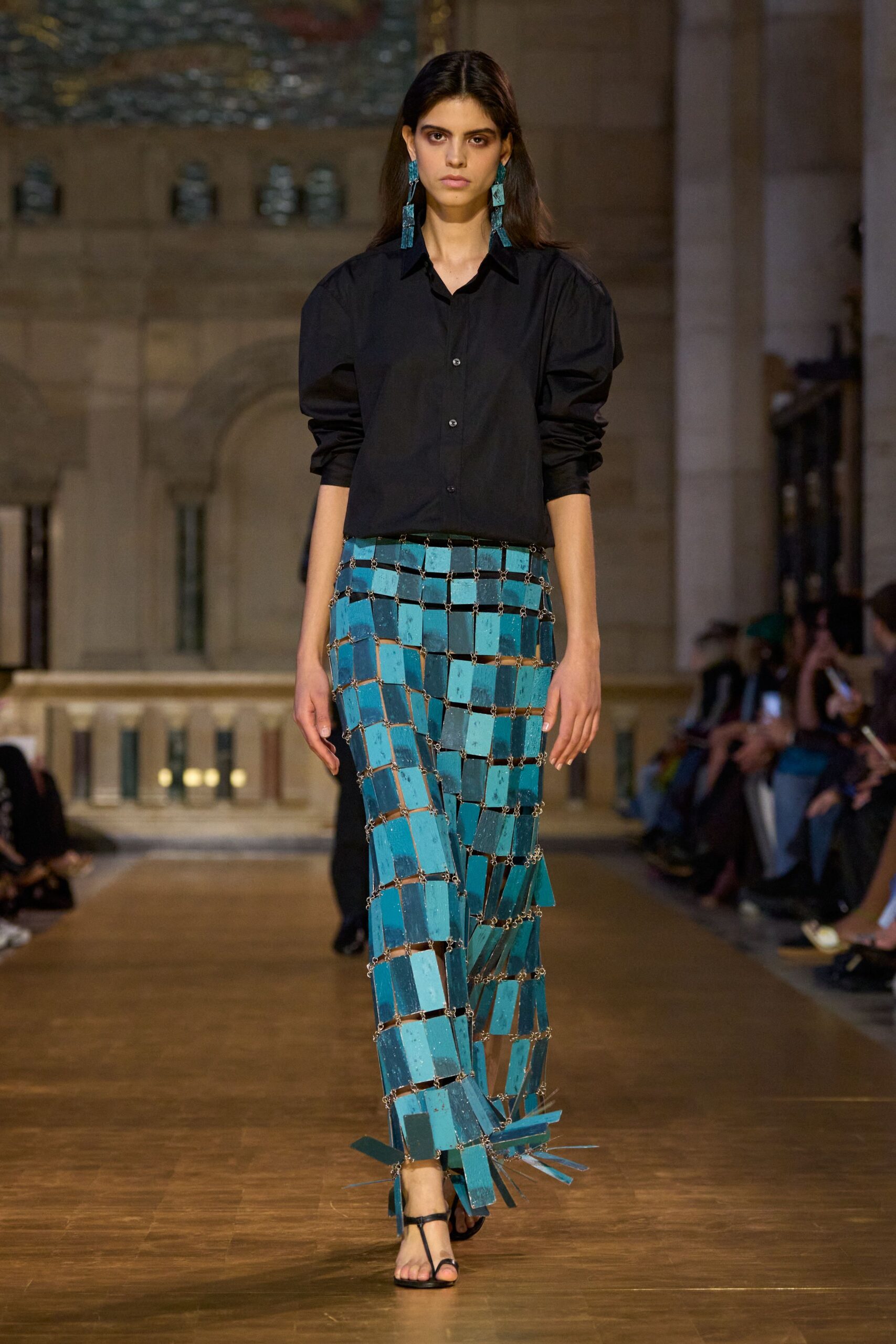 blue cotton fitted layered pants