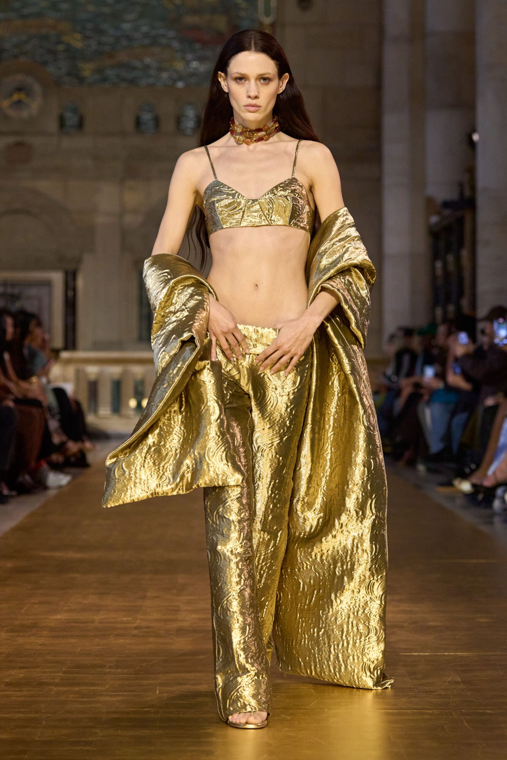 gold silk sleeveless fitted embellished shiny top
