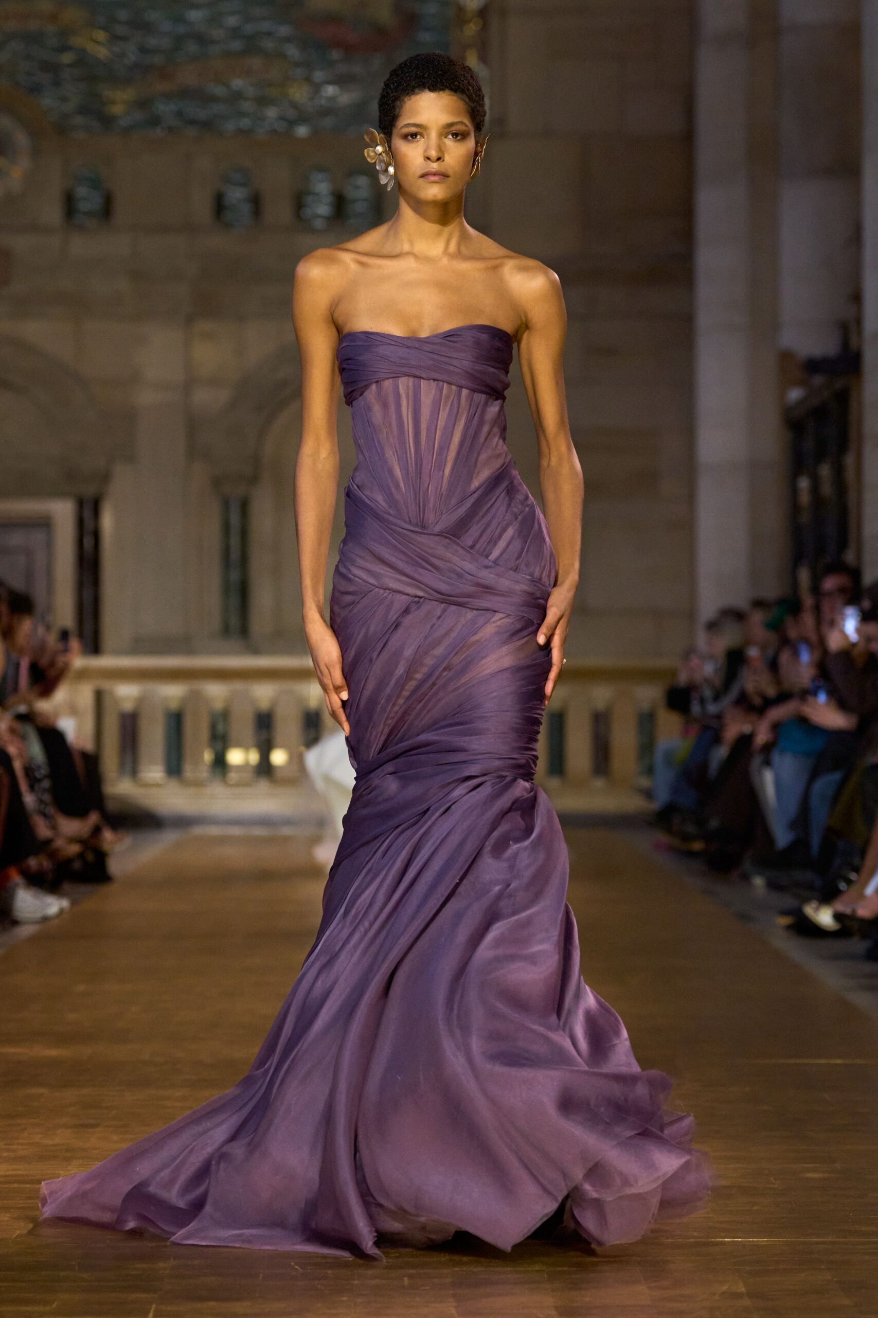 fitted purple silk gown