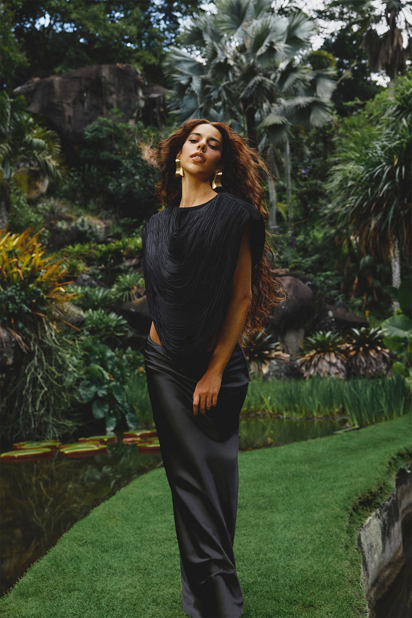black silk sleeveless gown