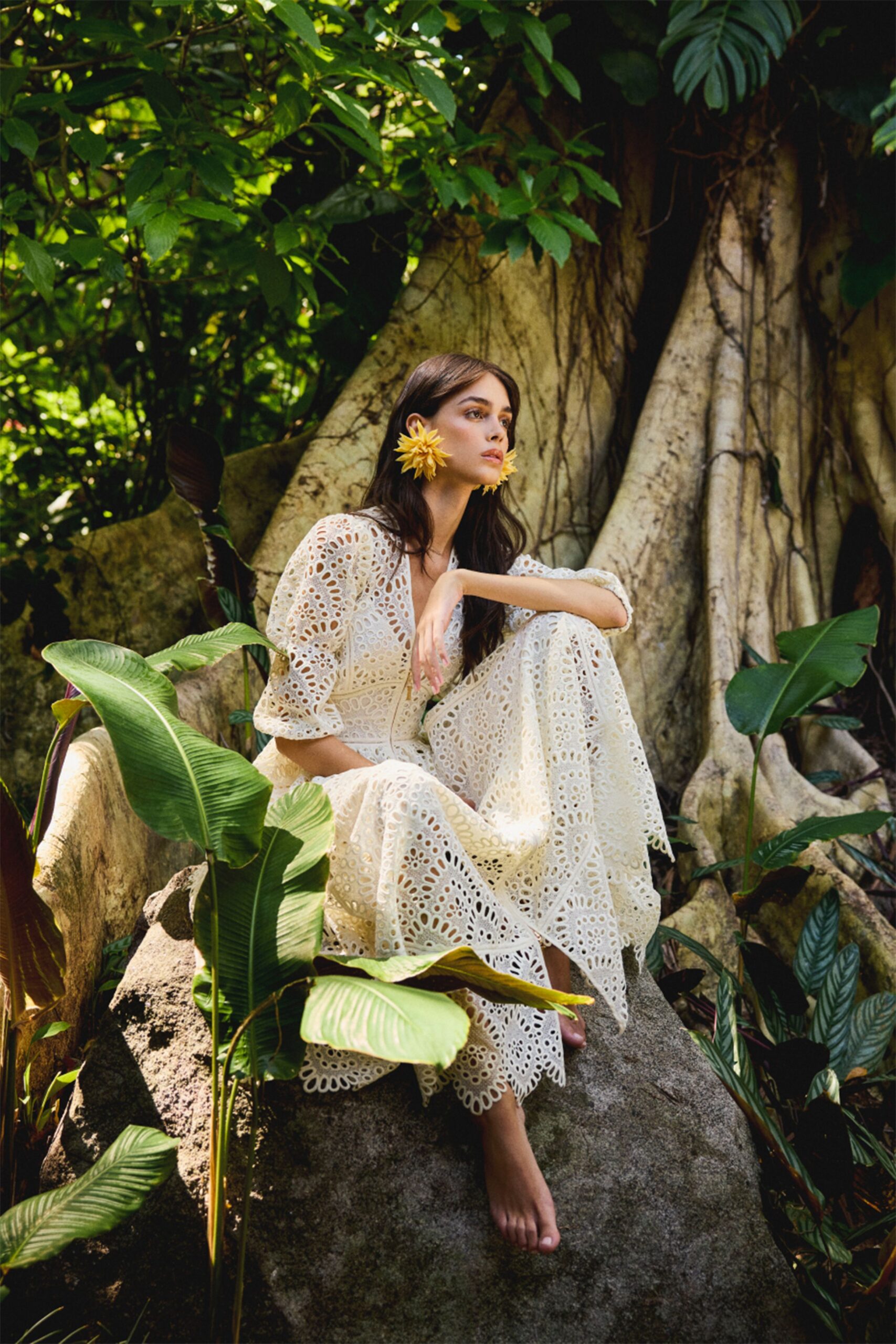 white lace long-sleeve dress