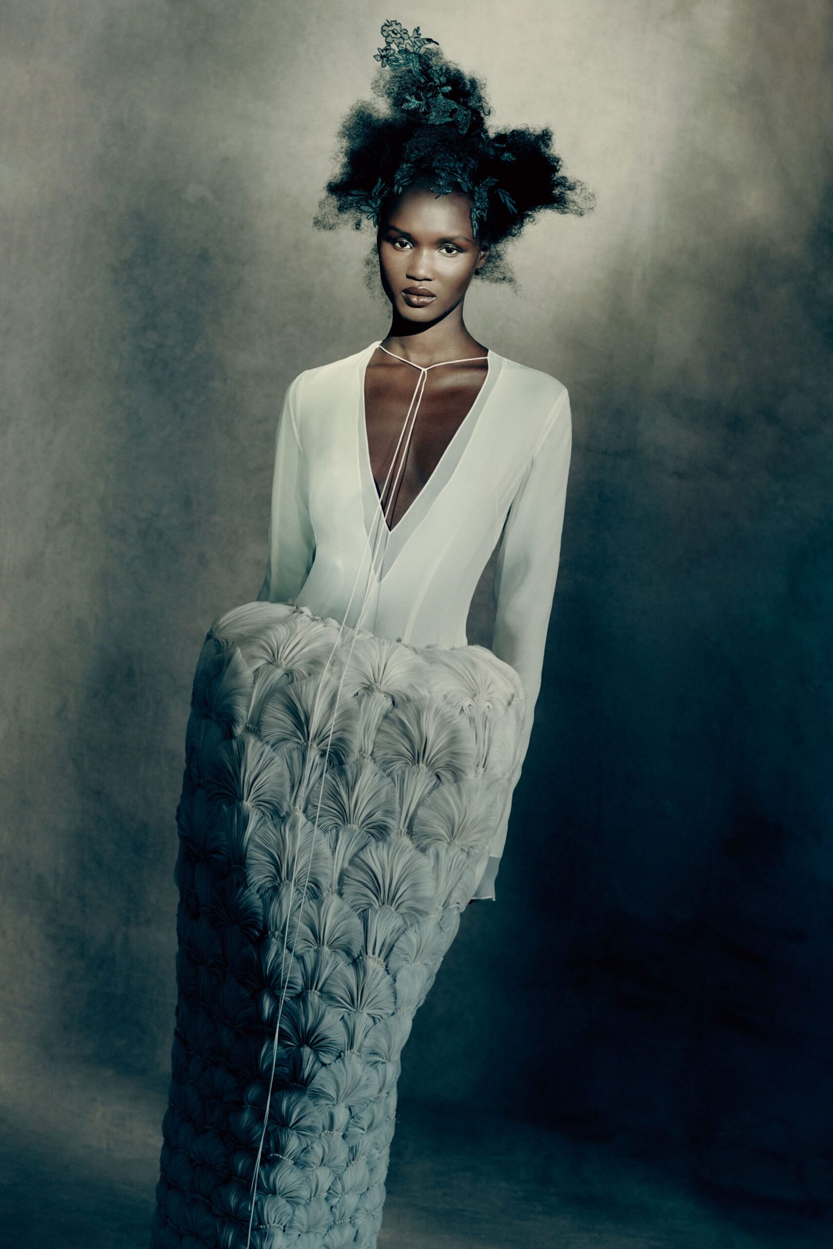 white silk fitted gown