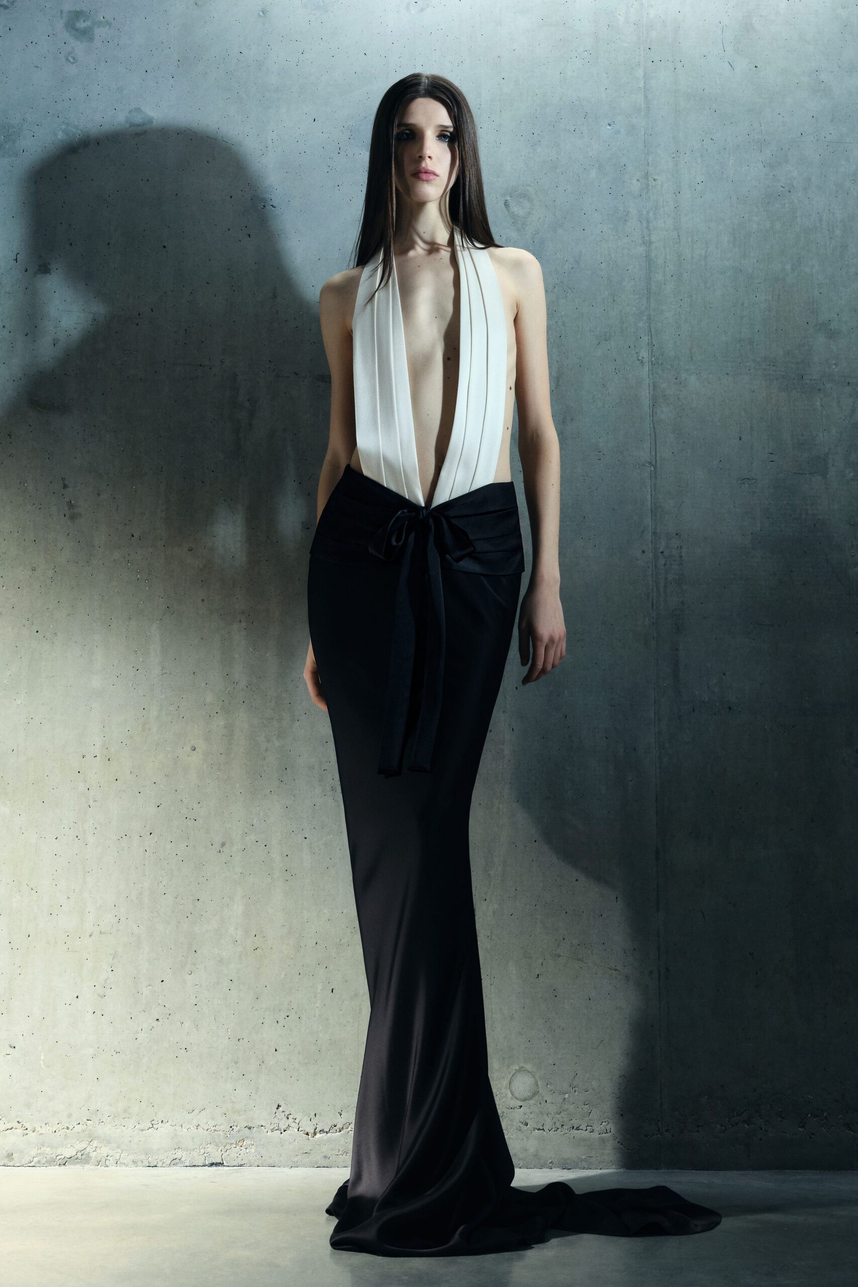 black and white silk gown