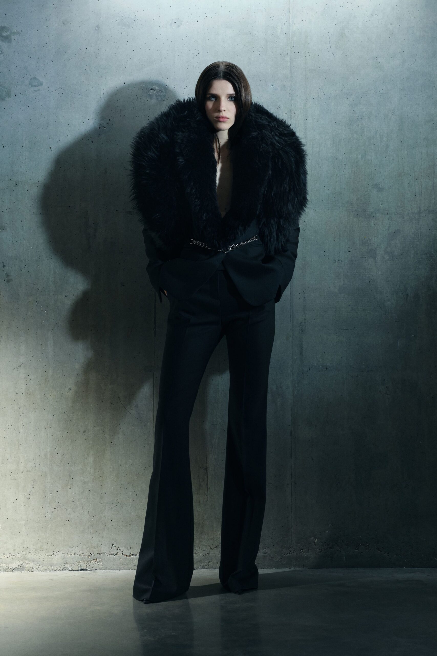 black wool long-sleeve collared structured buttoned blazer