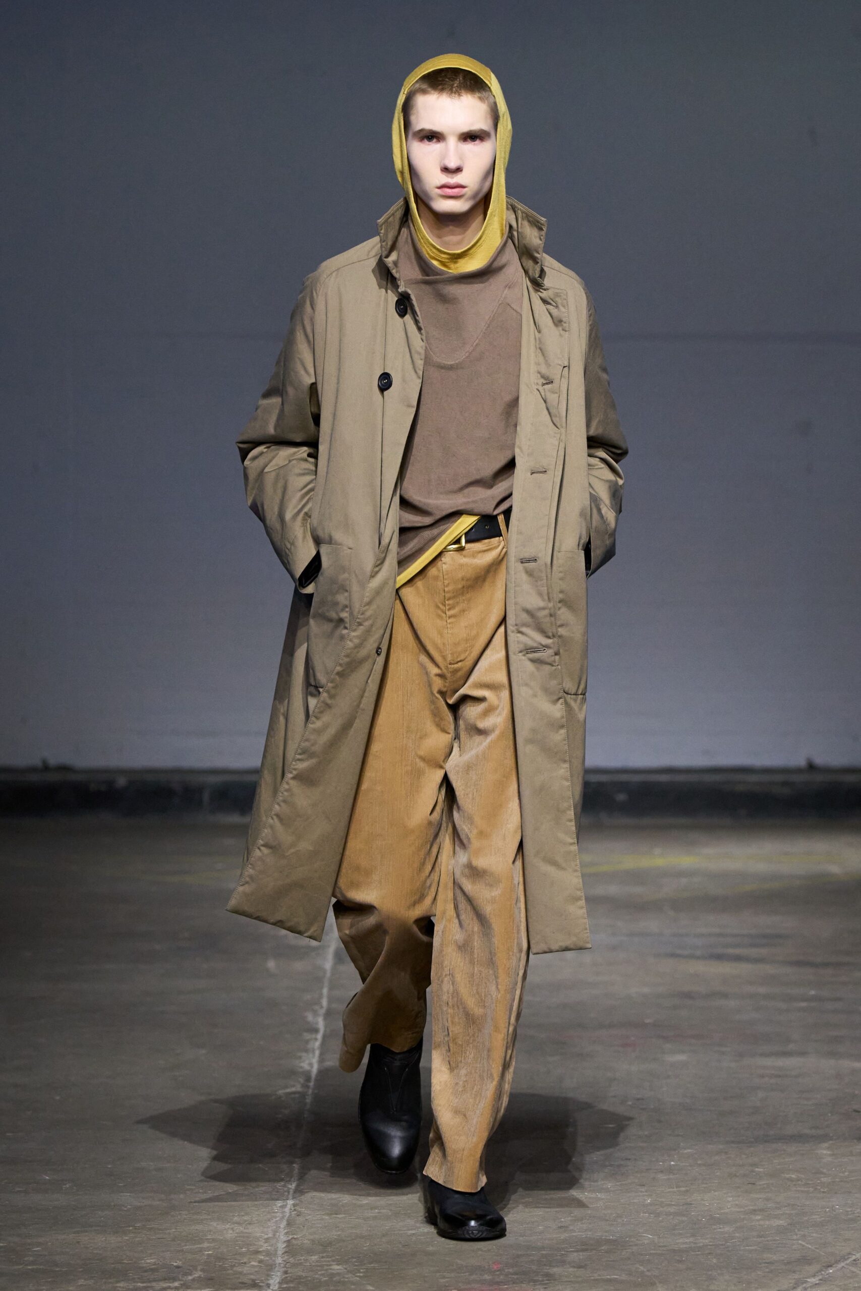 beige coat with brown top