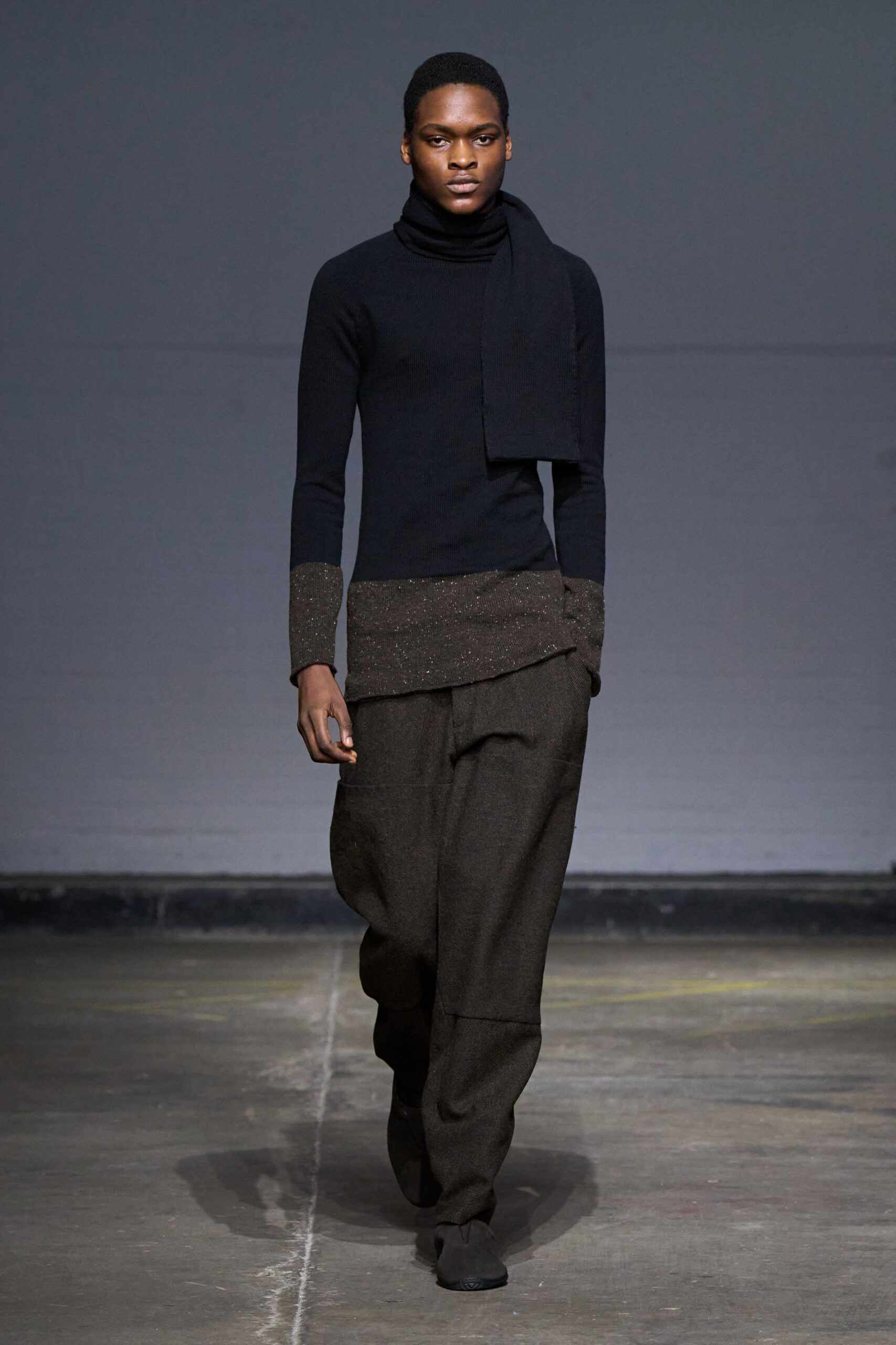 brown wool relaxed wide-leg pants