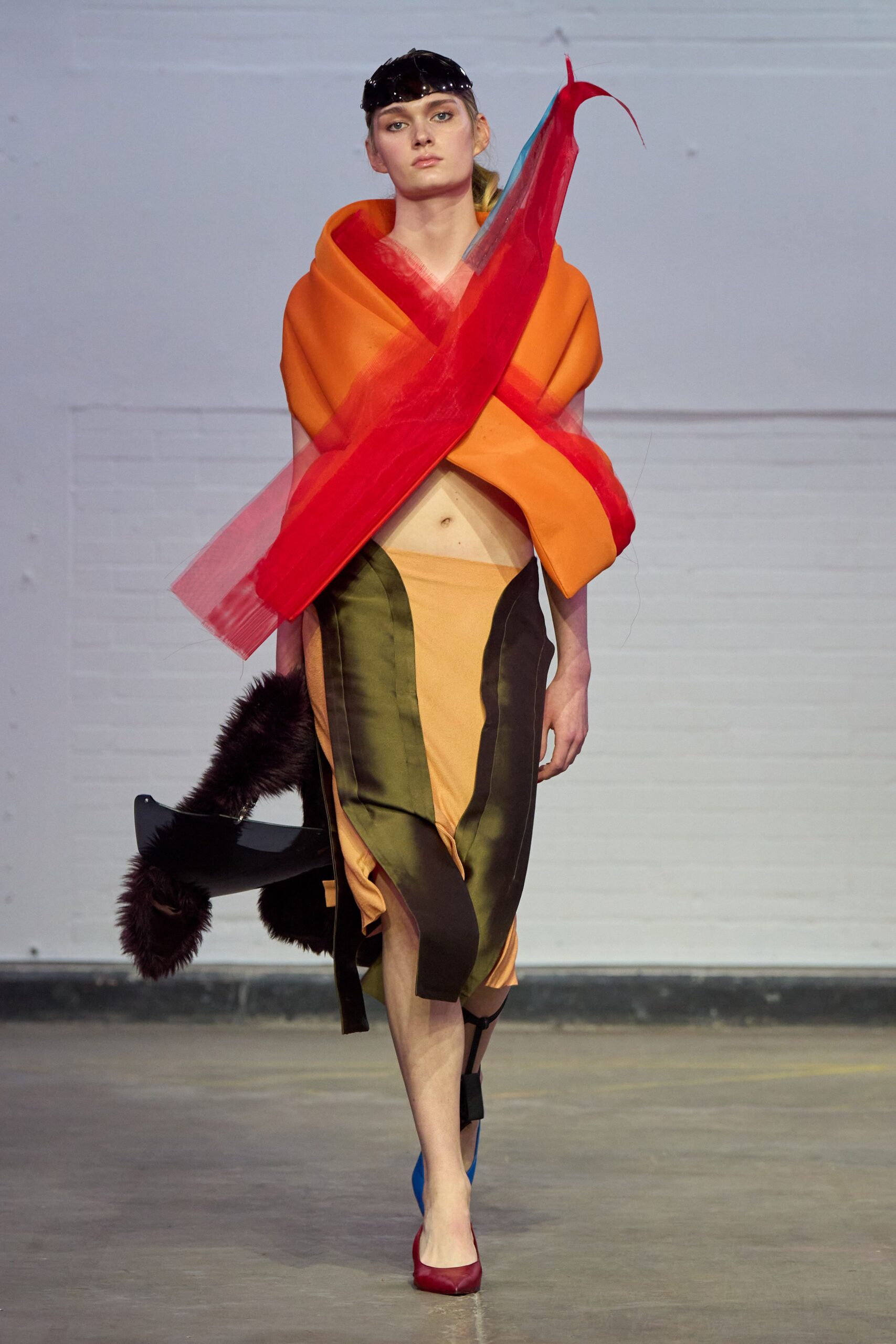 orange silk sleeveless fitted layered top