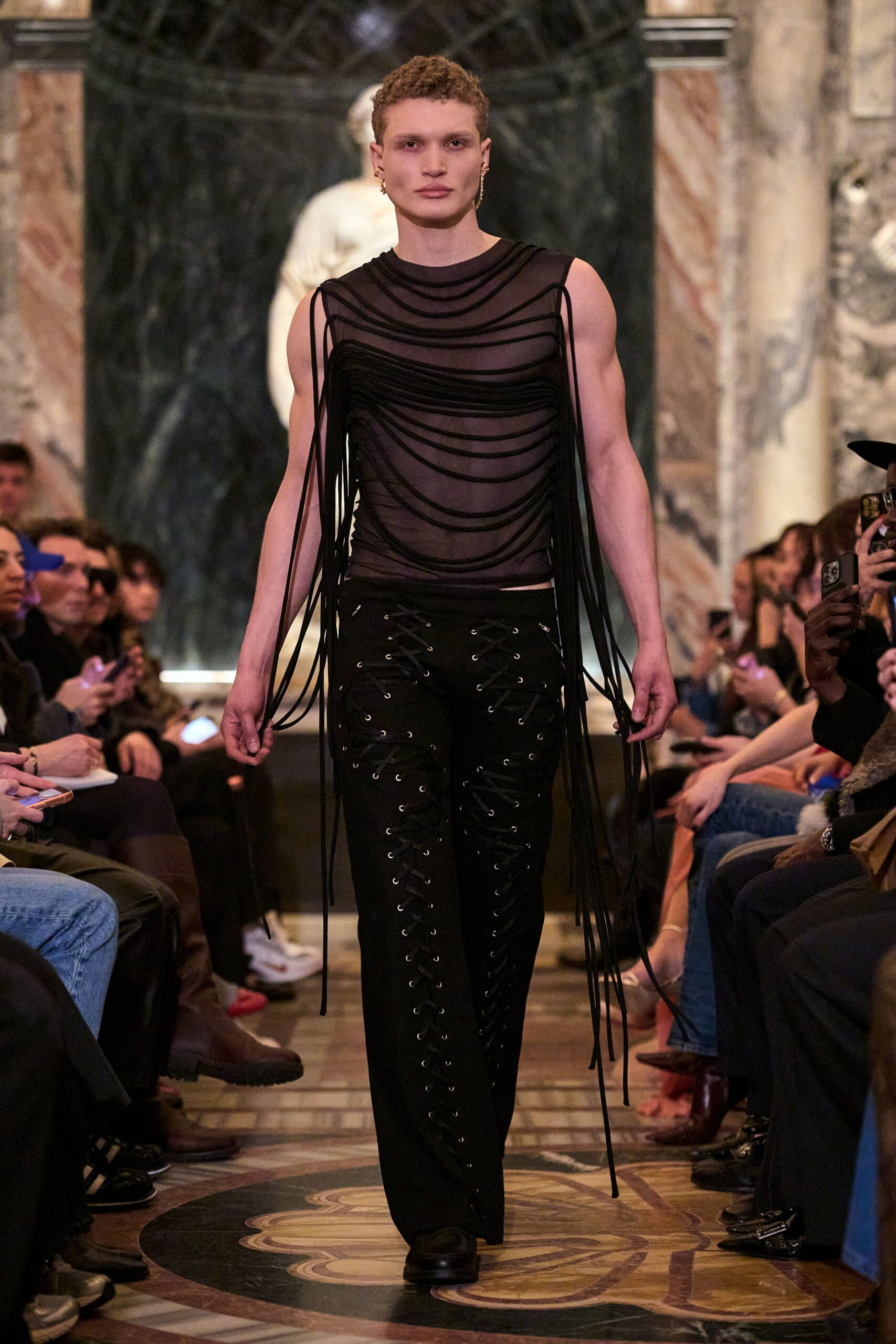 black cotton slim zippered pants