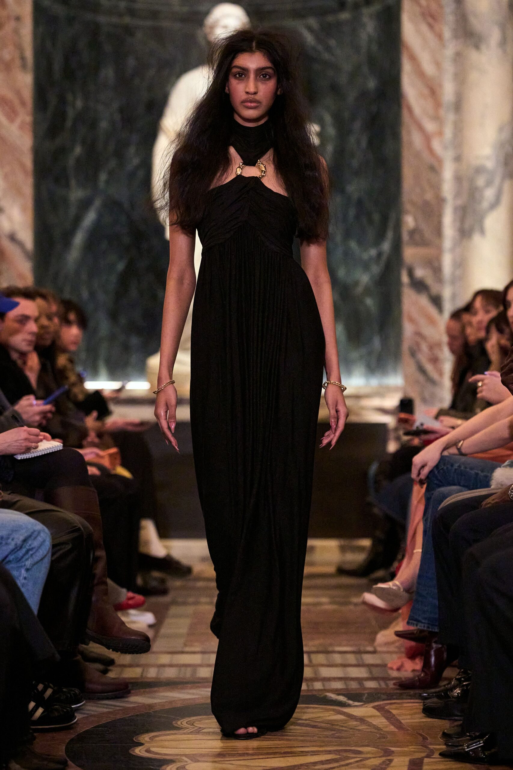 black silk sleeveless gown