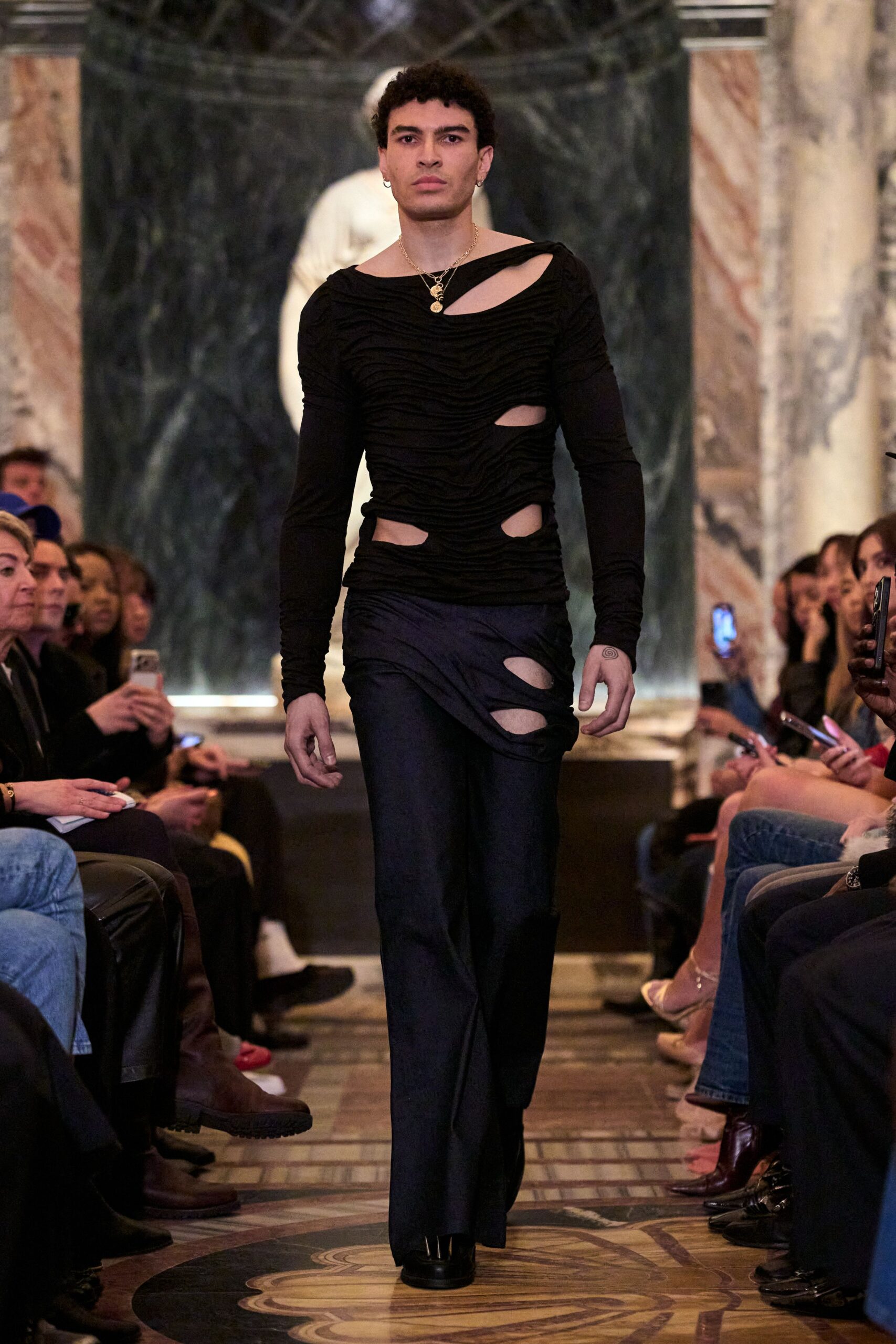 black fitted top and pants
