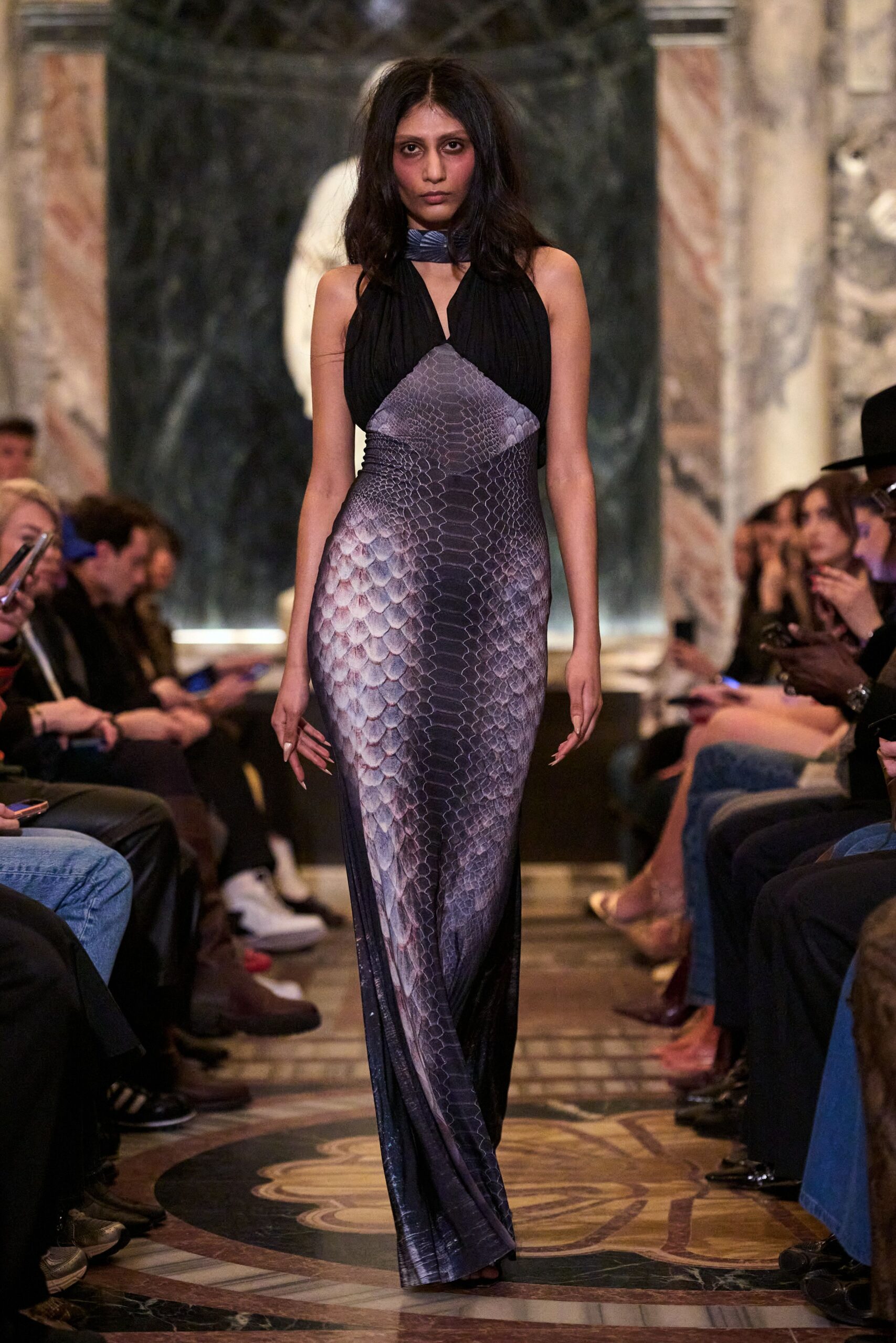 black and gray printed gown