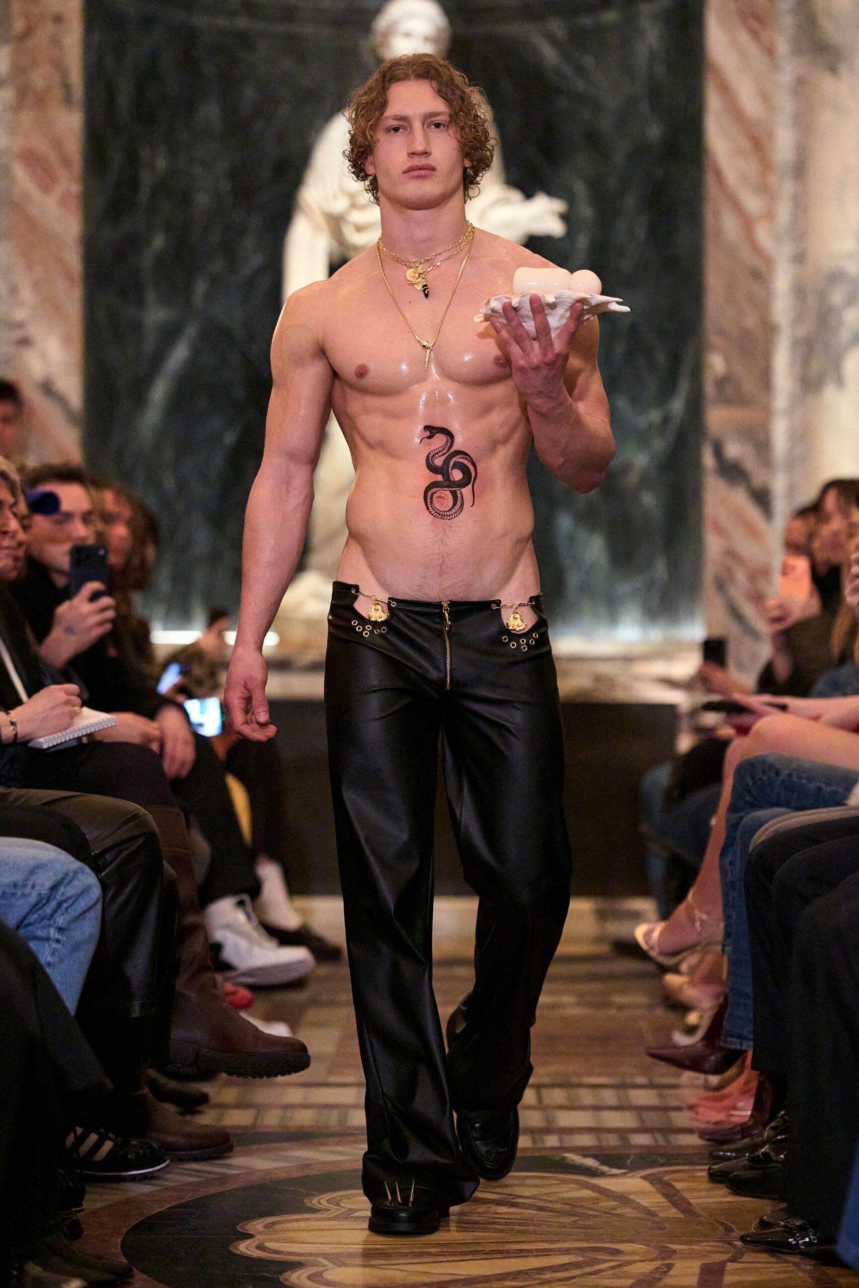black leather fitted pants