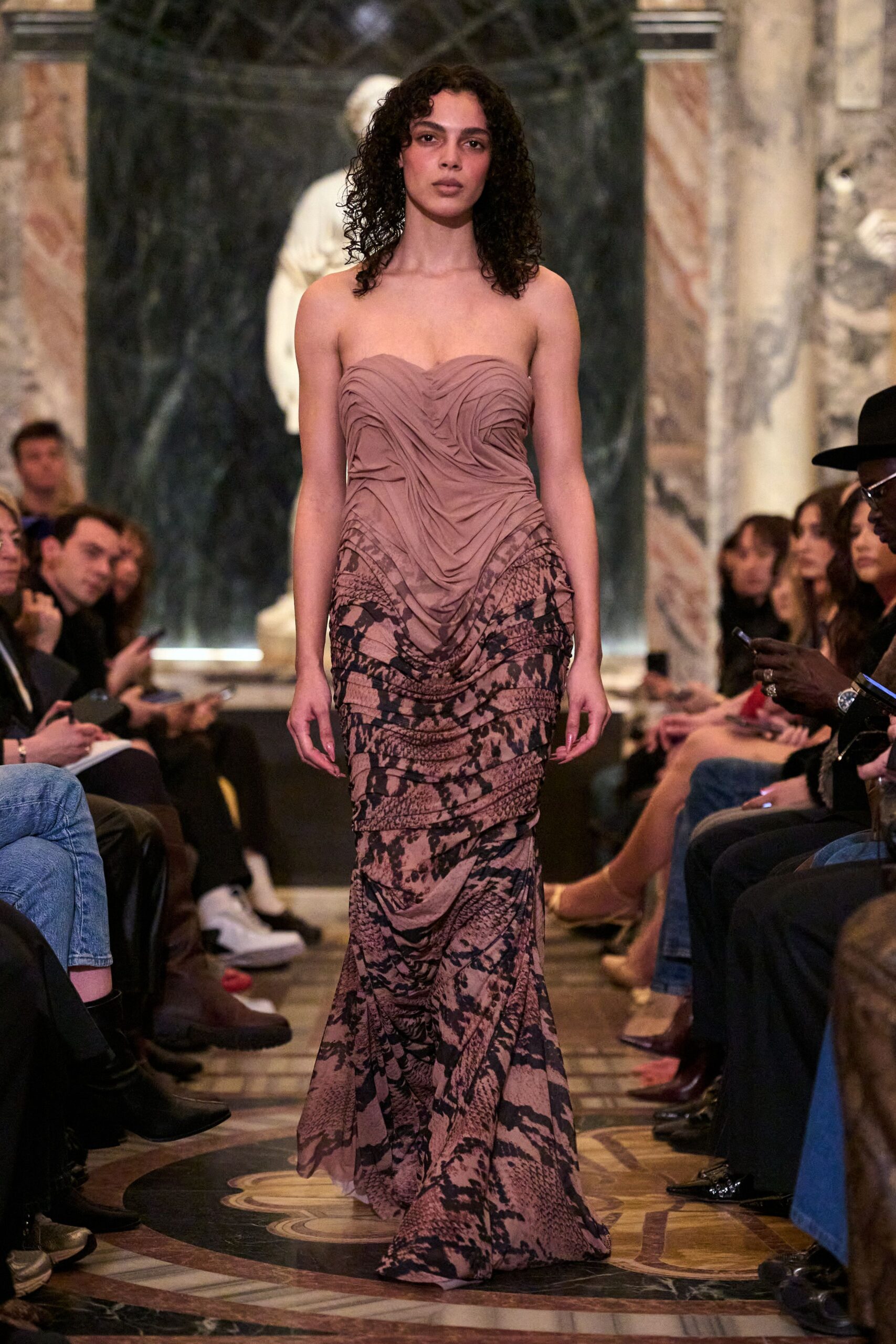 brown beige strapless gown