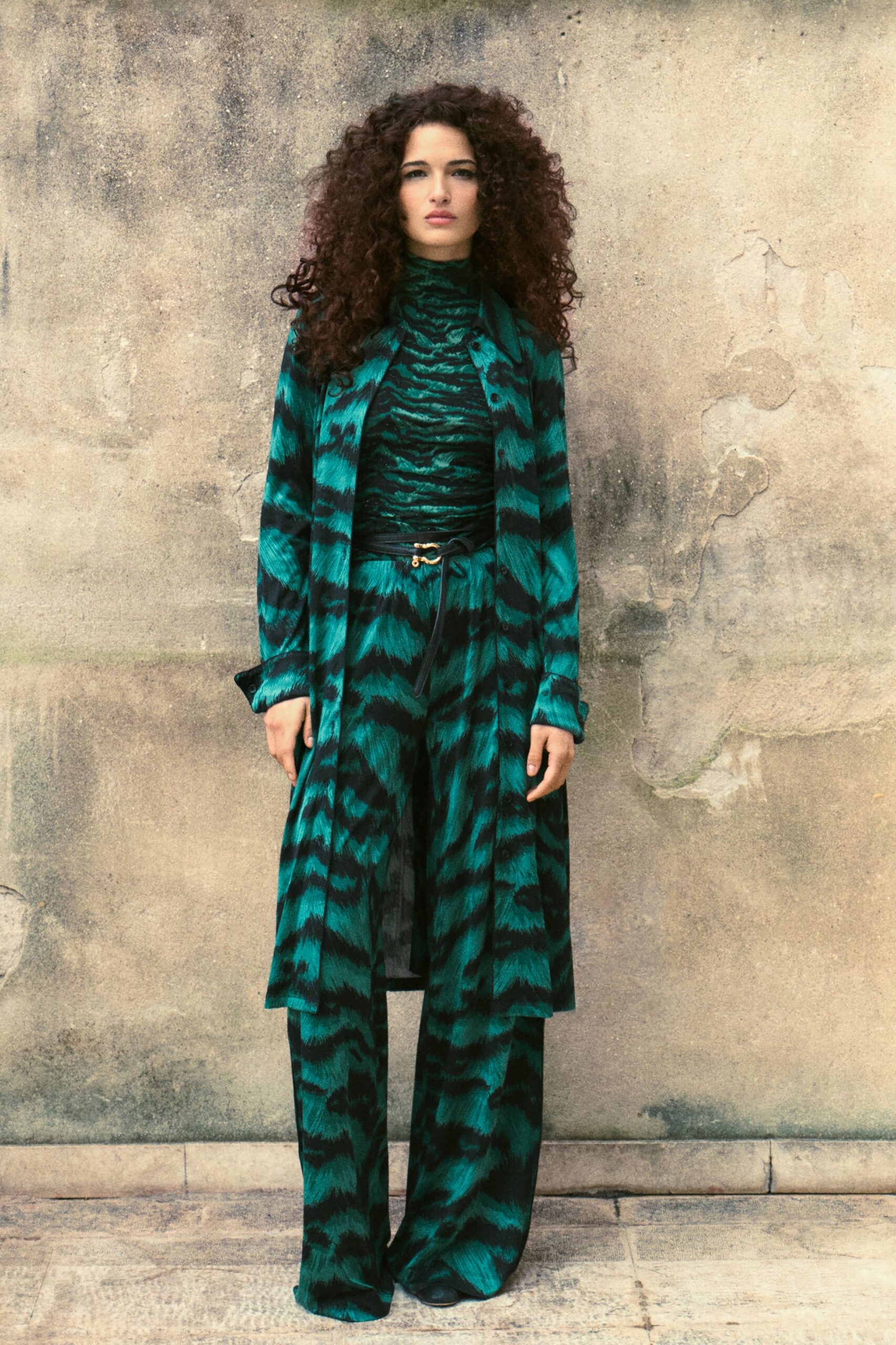 green relaxed printed pants