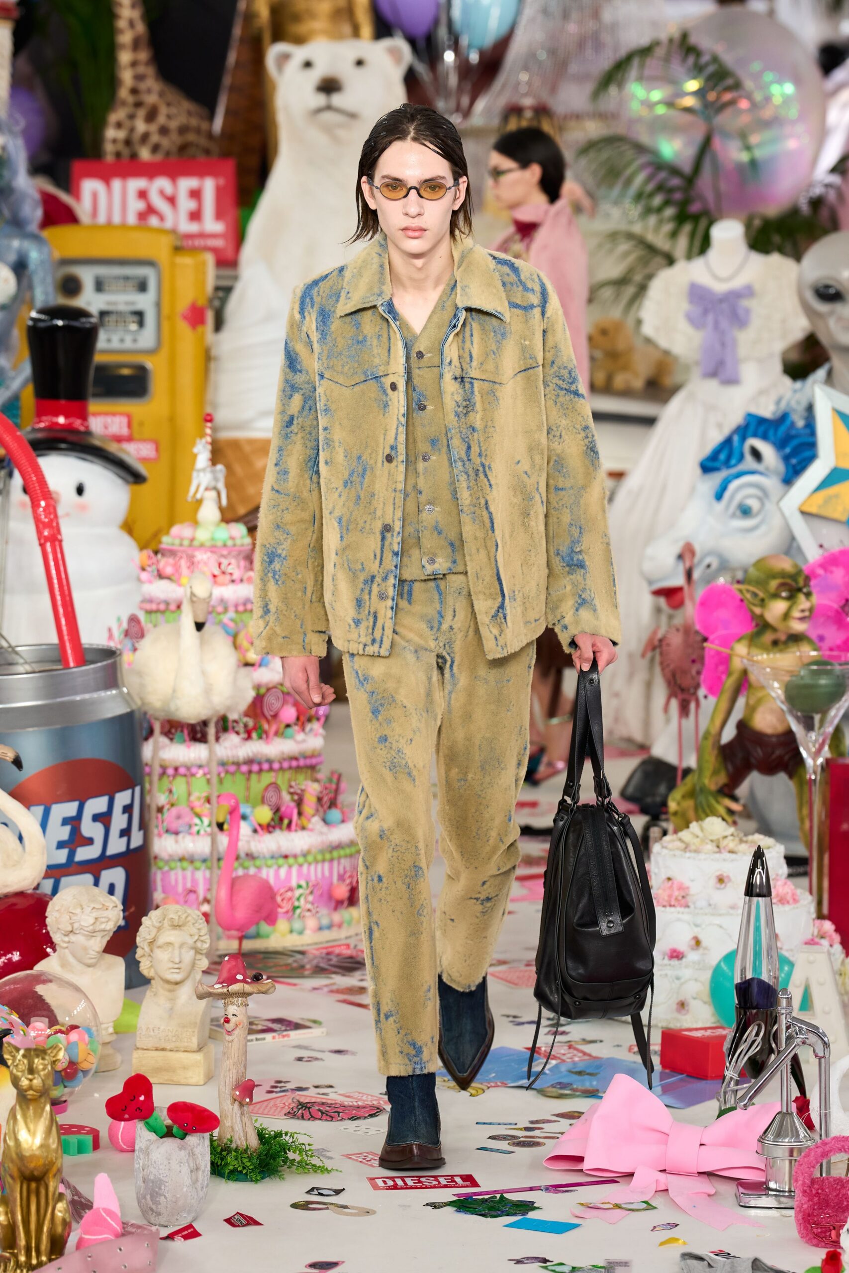 beige denim long-sleeve collared relaxed distressed jacket