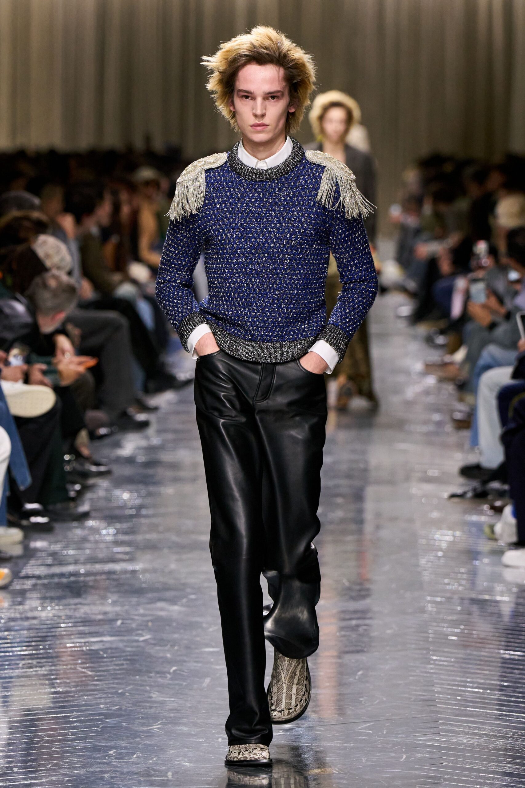 black leather slim straight-leg pants