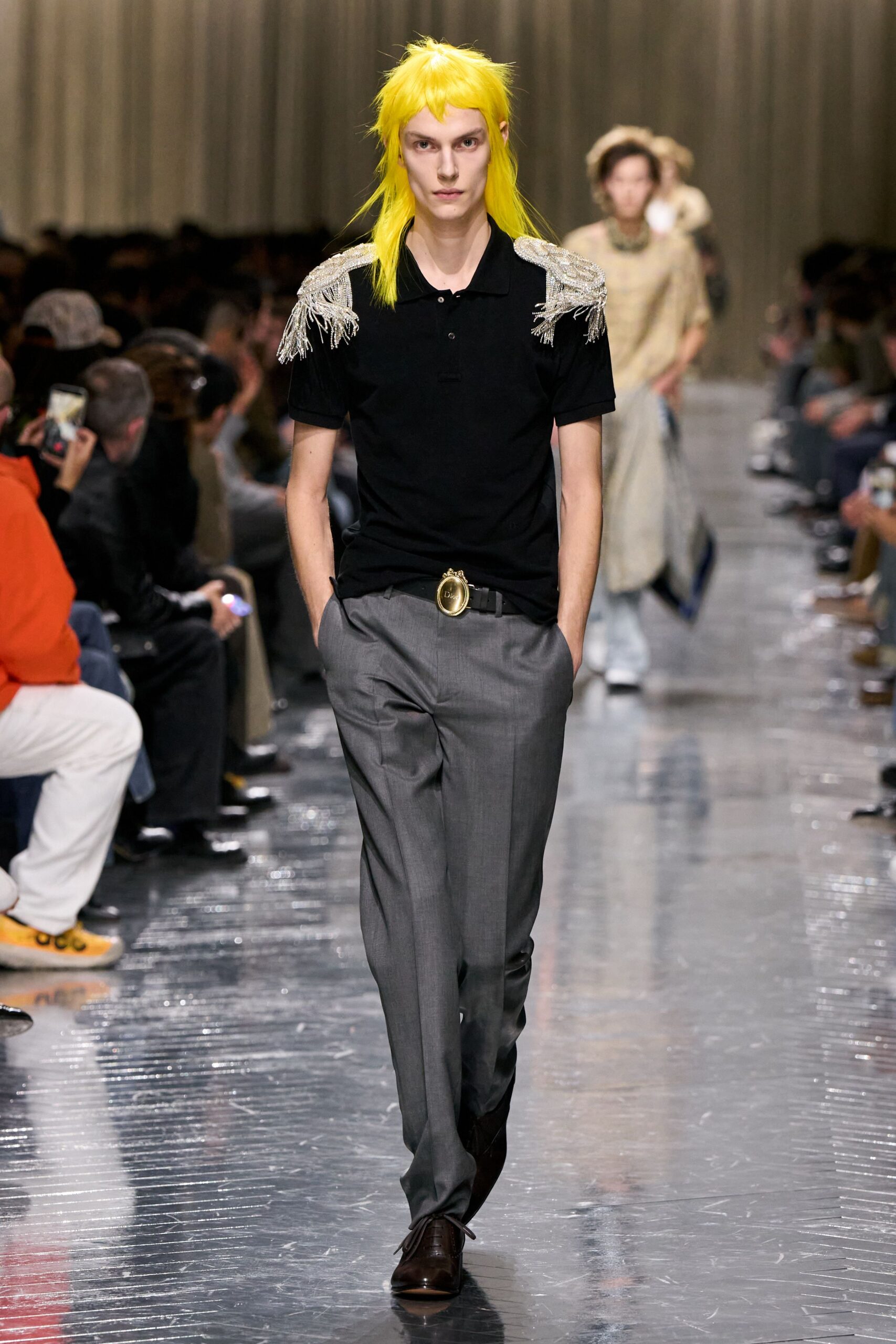 gray wool tailored straight-leg pants