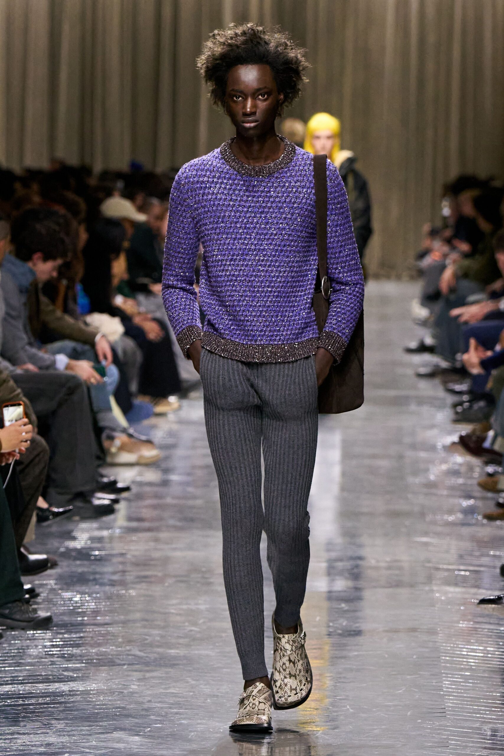 purple cotton long-sleeve collared fitted ribbed sweater